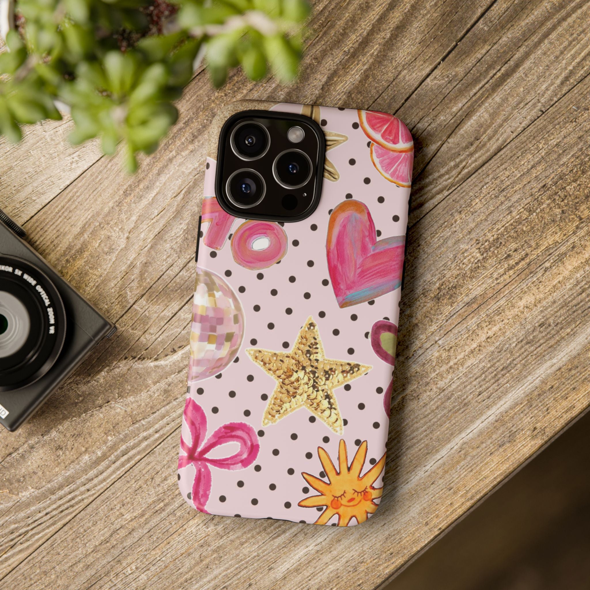 Pink Polka Dot Party — Pink Hearts, Stars & Disco Ball Design