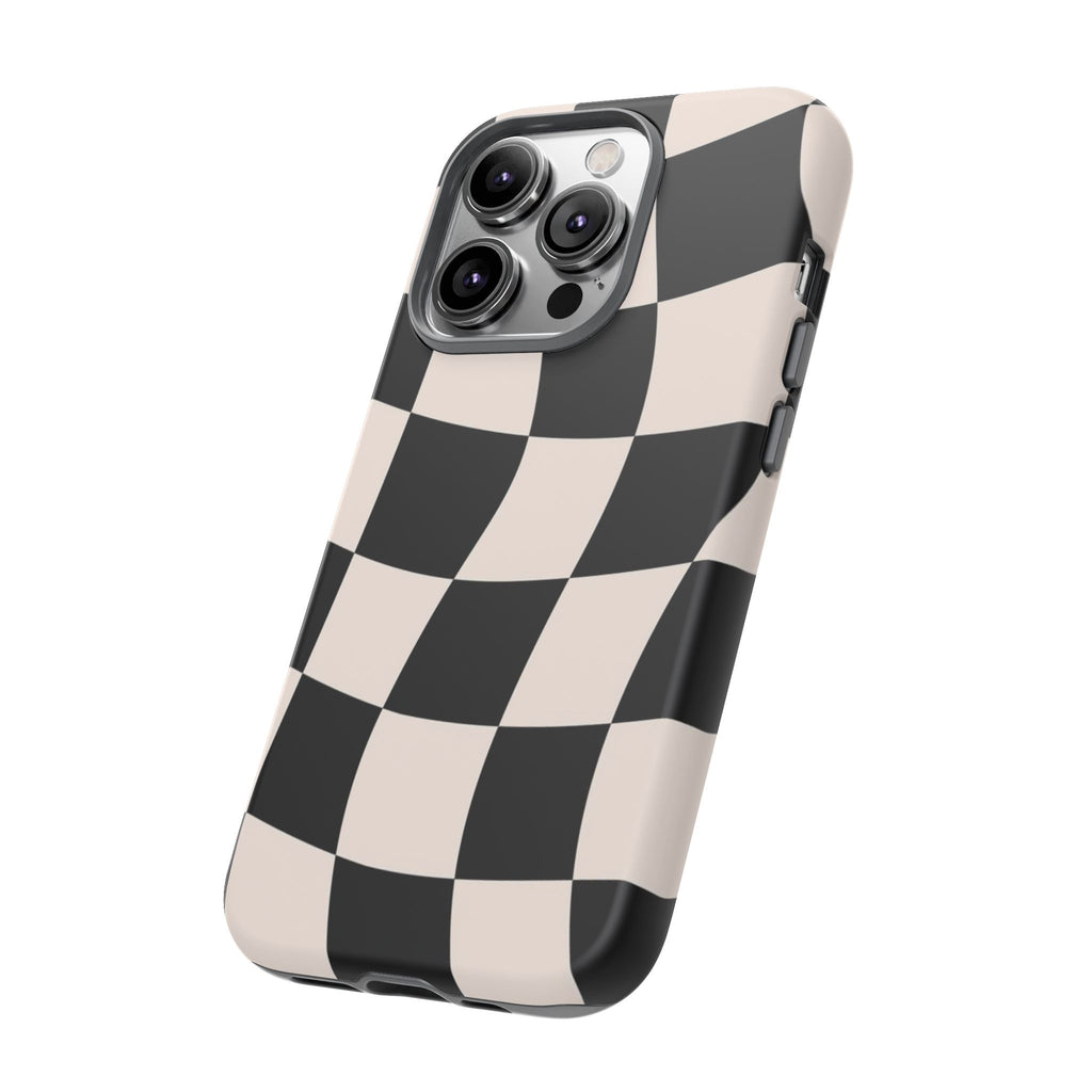 Black & White Wavy Checkered Phone Case — Black & Cream Retro Racing Pattern Tough Case
