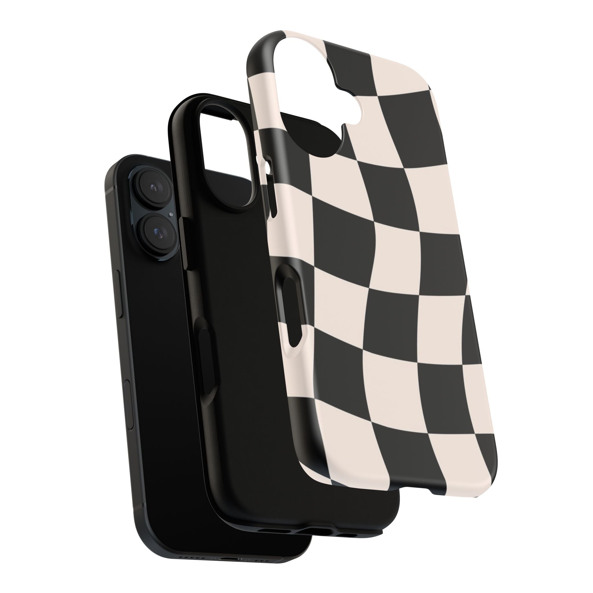 Black & White Wavy Checkered Phone Case — Black & Cream Retro Racing Pattern Tough Case