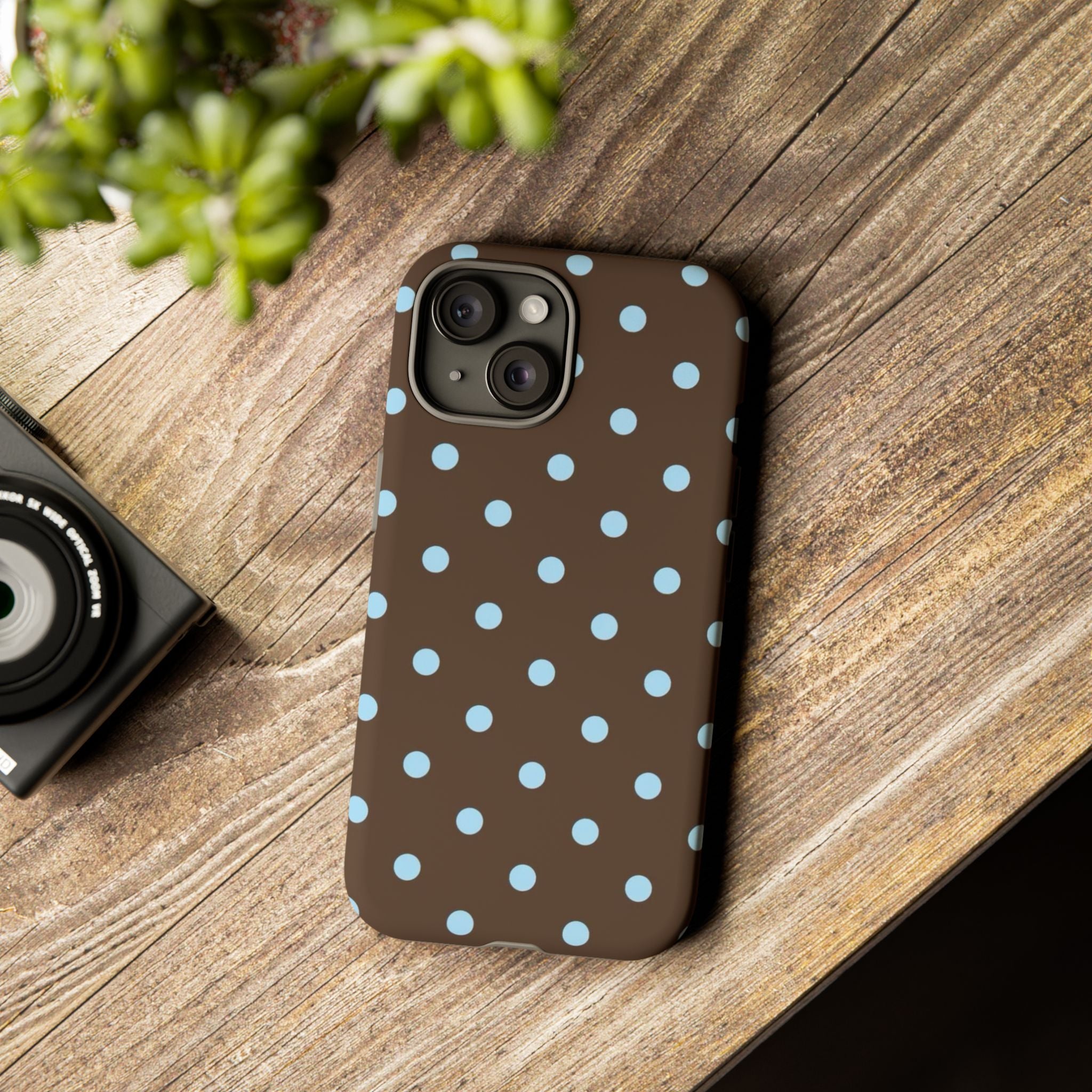 Brown Polka Dot Phone Case — Blue Dot Protective Tough Case