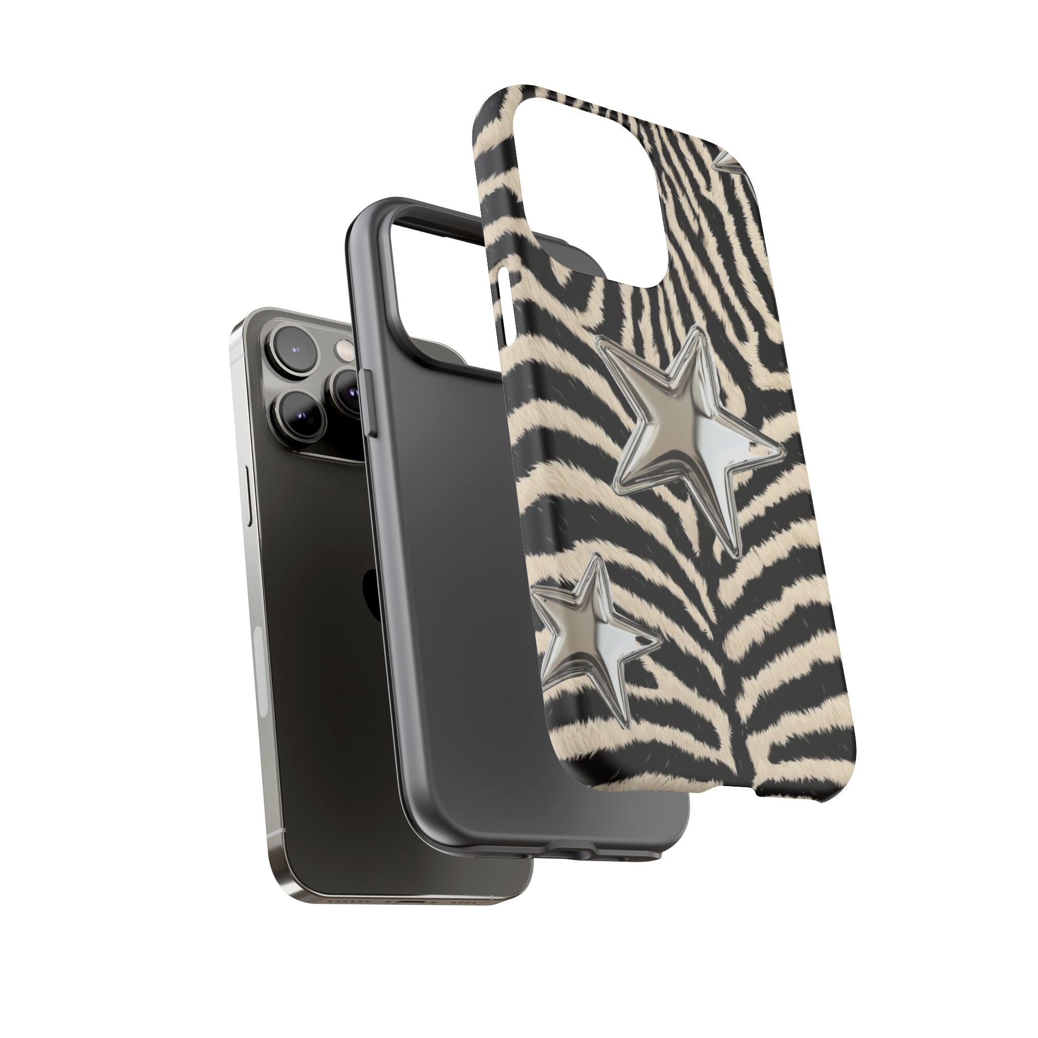 Zebra Print with Metallic Stars – Protective iPhone Cover