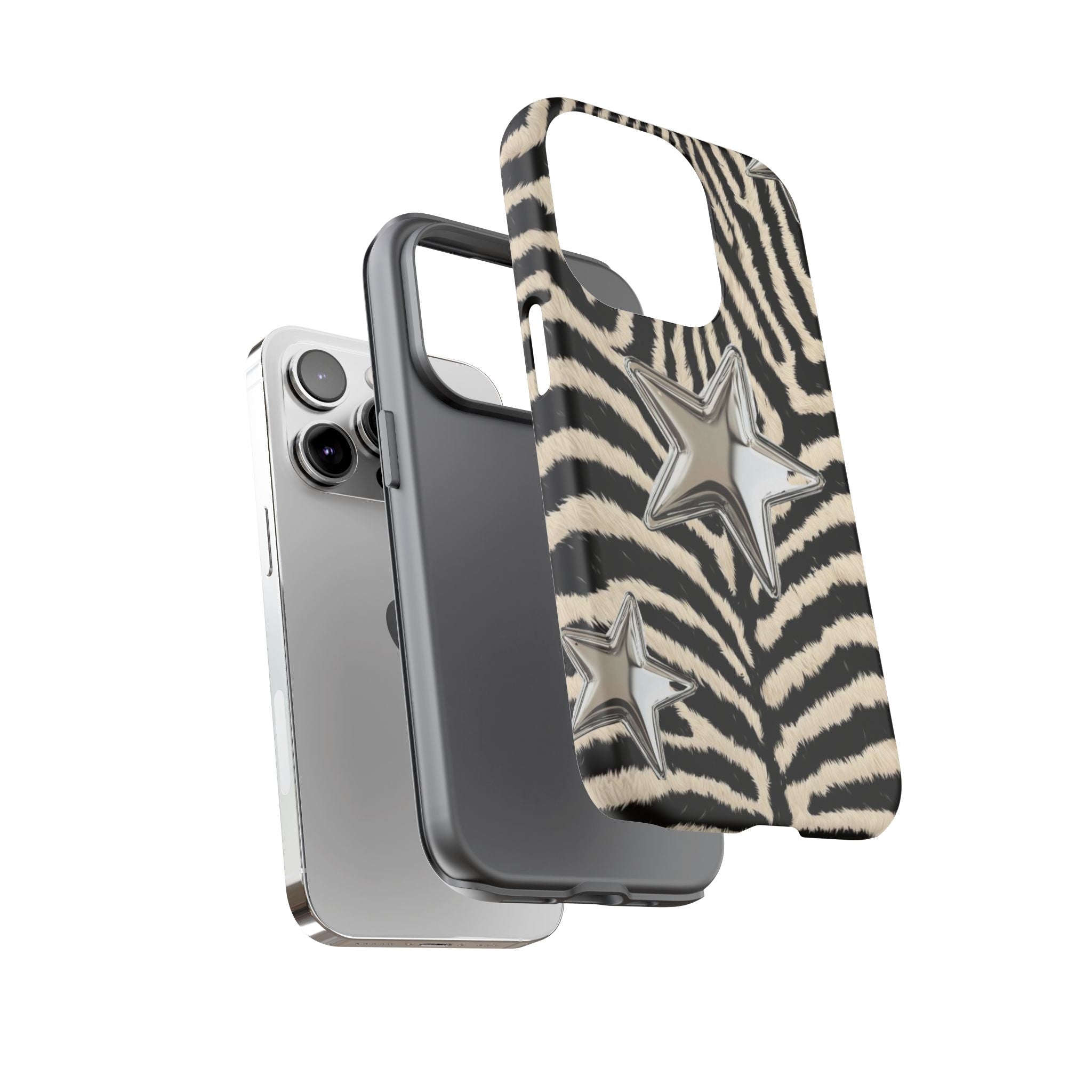 Zebra Print with Metallic Stars – Protective iPhone Cover