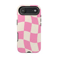 Pink Wavy Checkered Tough Phone Case — Retro Distorted Checkerboard Design