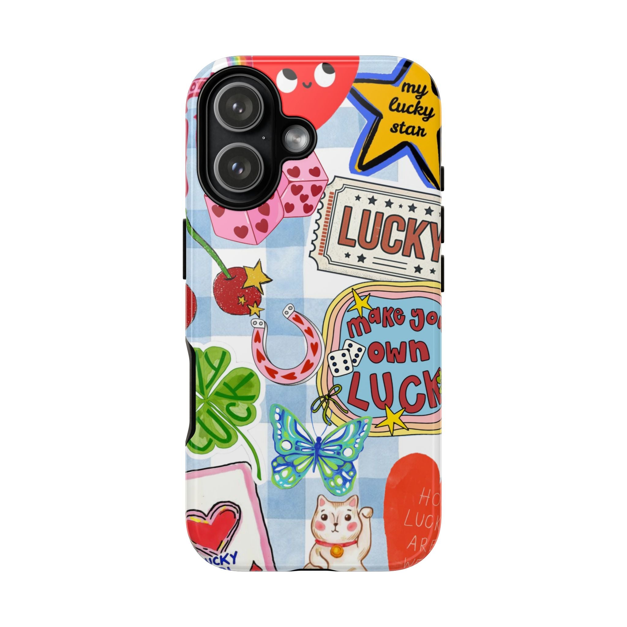 Lucky Charm Phone Case — Cute Kawaii Sticker Collage, ‘Make Your Own Luck’ Design
