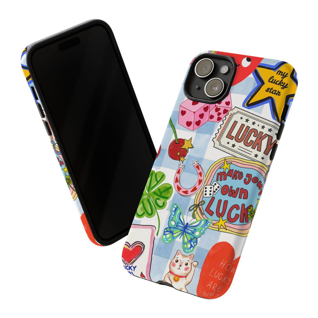 Lucky Charm Phone Case — Cute Kawaii Sticker Collage, ‘Make Your Own Luck’ Design