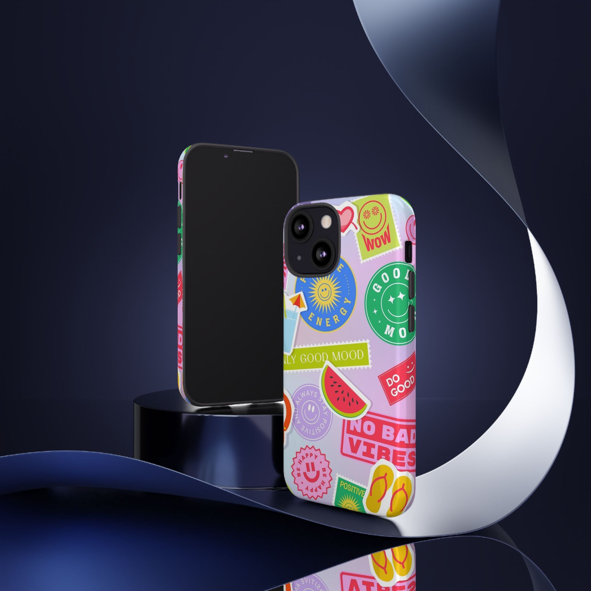 Good Vibes Only — Colorful Sticker Collage "No Bad Vibes" iPhone Case