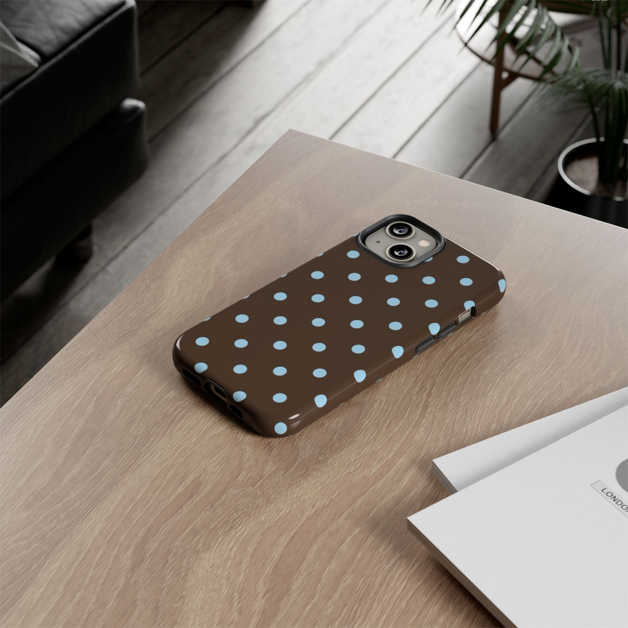 Brown Polka Dot Phone Case — Blue Dot Protective Tough Case