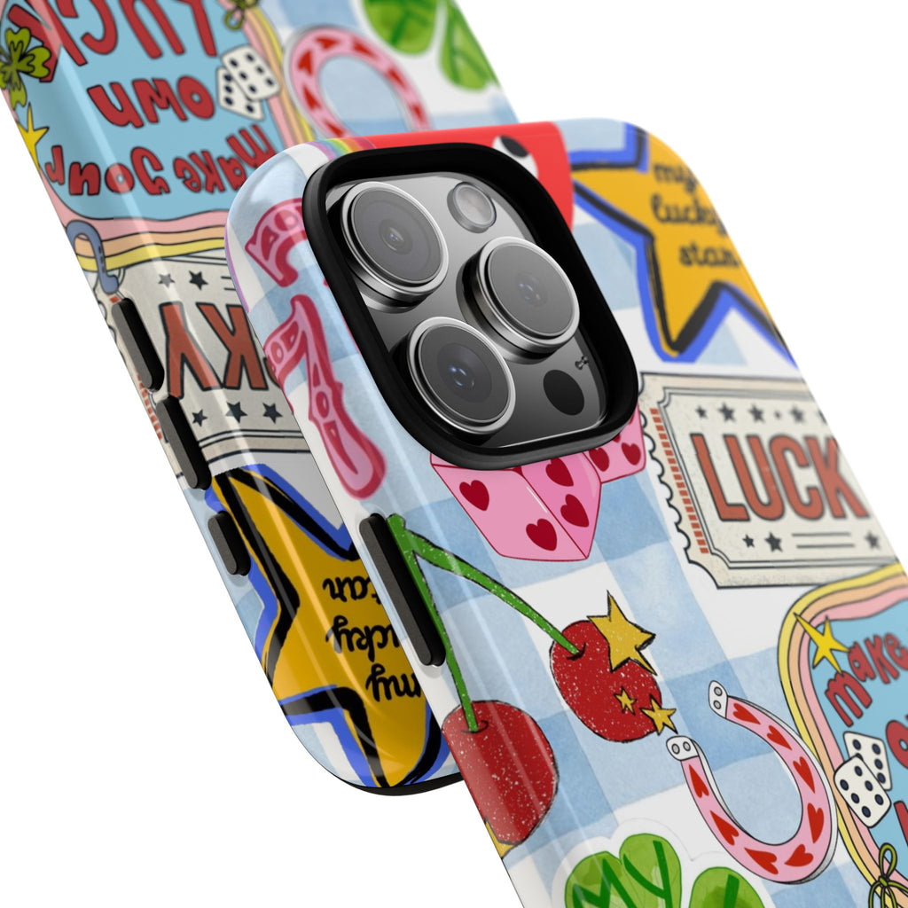 Lucky Charm Phone Case — Cute Kawaii Sticker Collage, ‘Make Your Own Luck’ Design