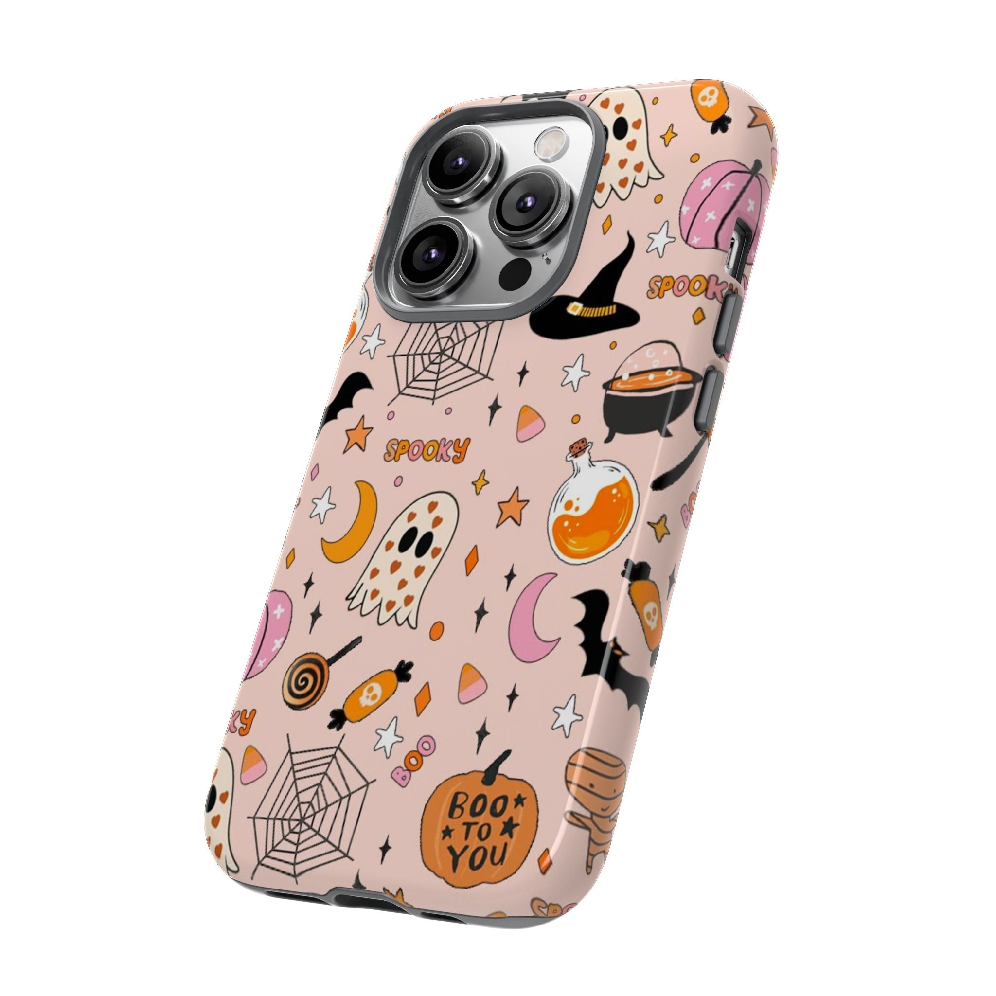 Spooky Halloween — Pink Ghosts, Witches, Candy & "Boo to You" Design