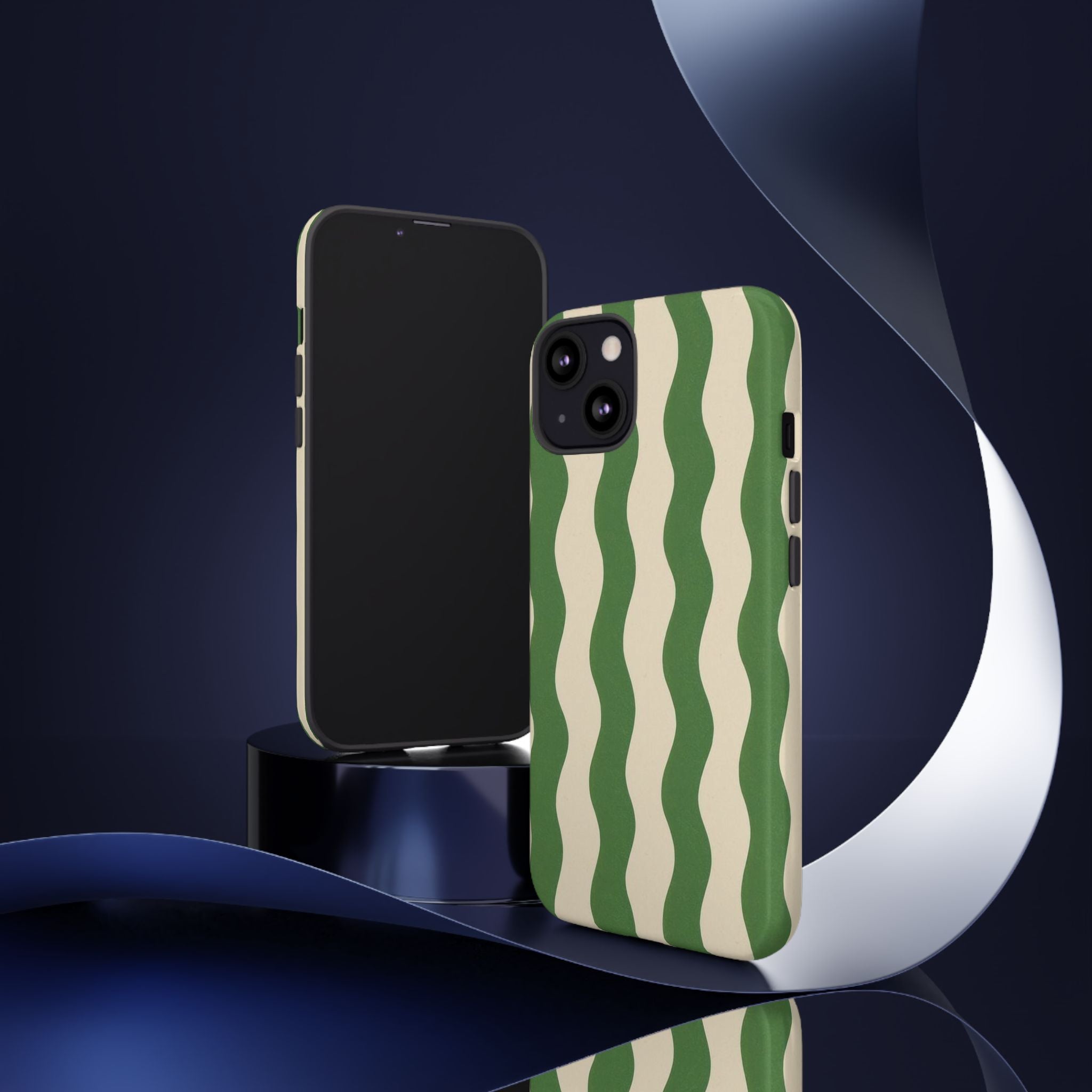 Wavy Green Stripe Phone Case — Retro Minimalist Tough Case