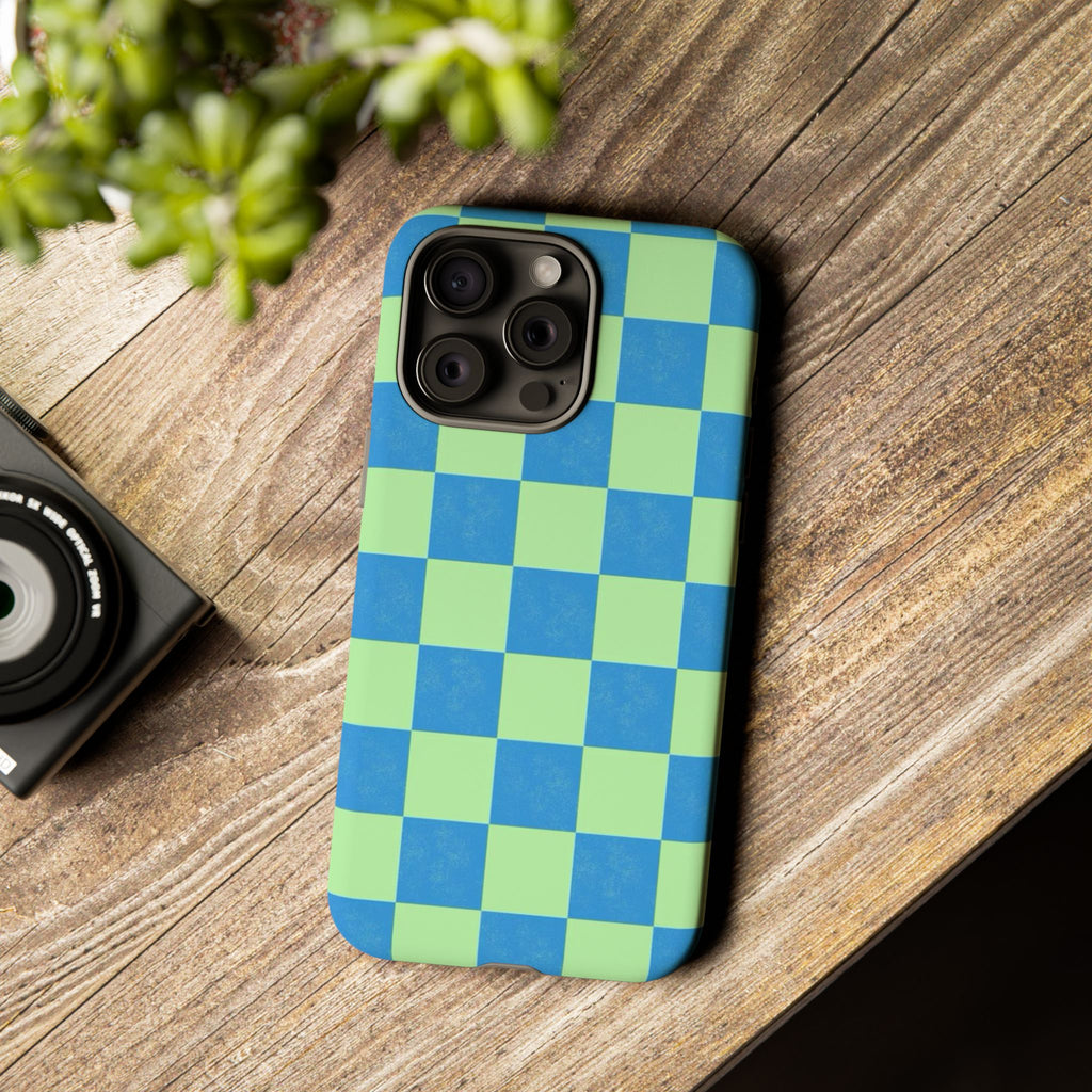 Cowgirl Blue Checkers — Retro Checkered Tough Phone Cover