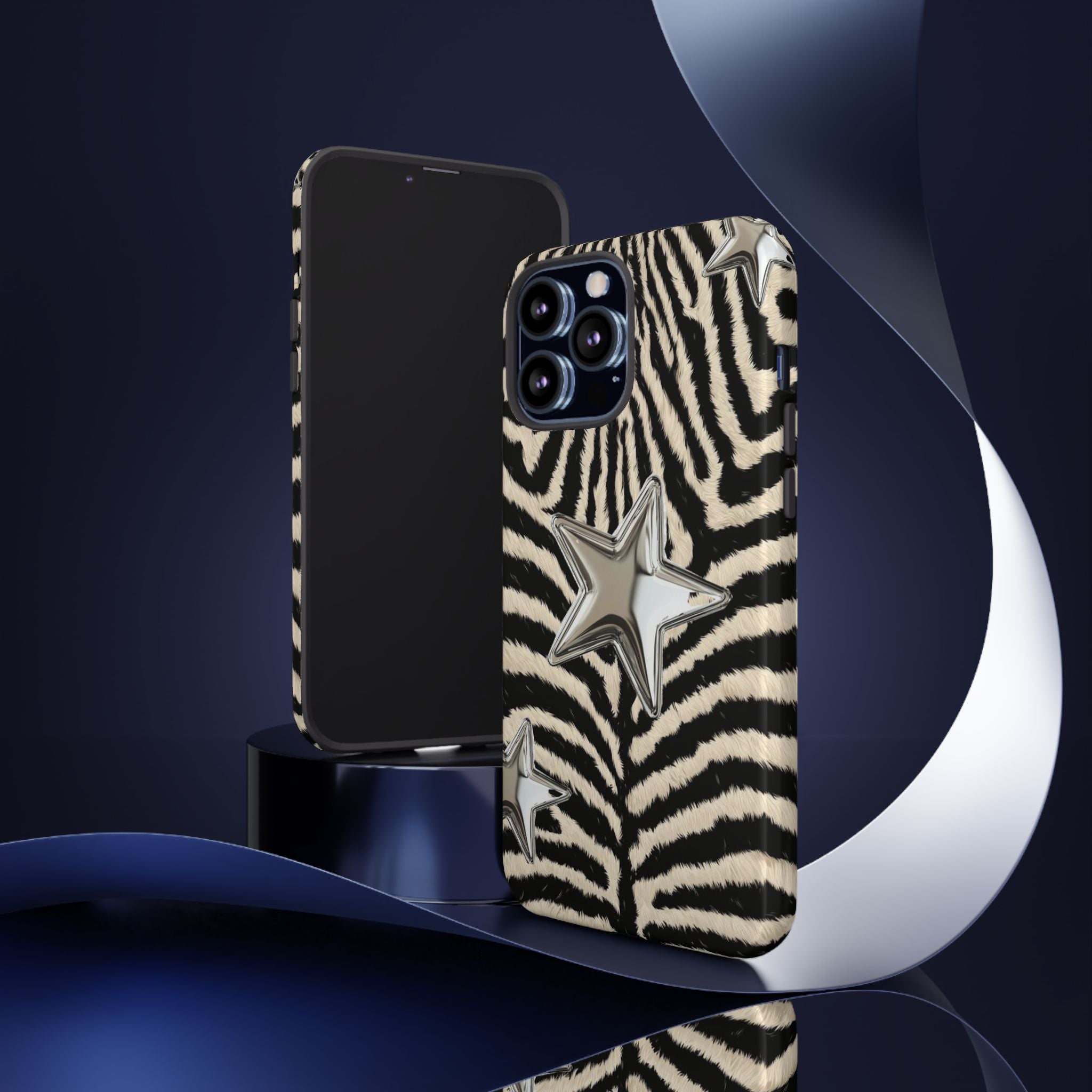 Zebra Print with Metallic Stars – Protective iPhone Cover