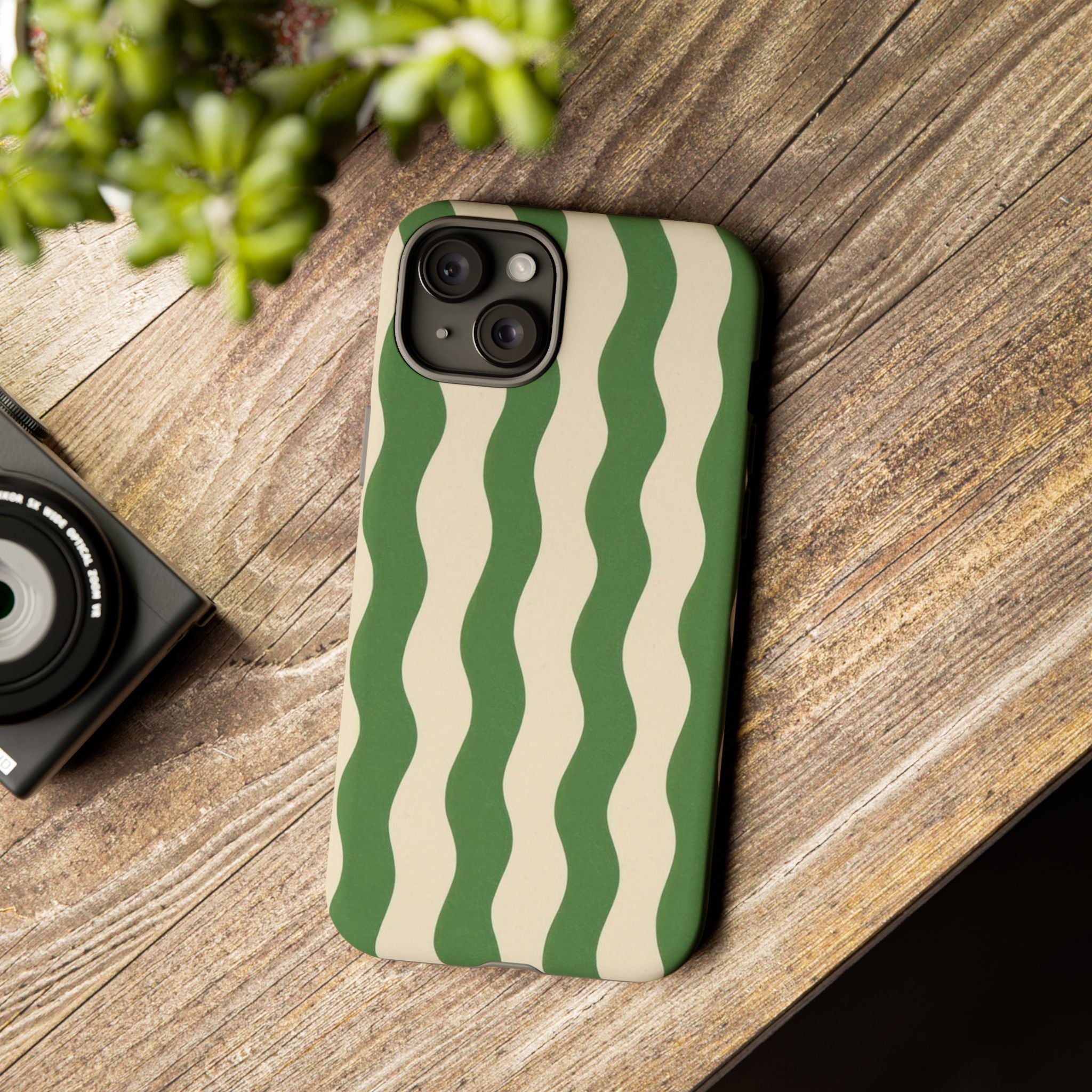 Wavy Green Stripe Phone Case — Retro Minimalist Tough Case