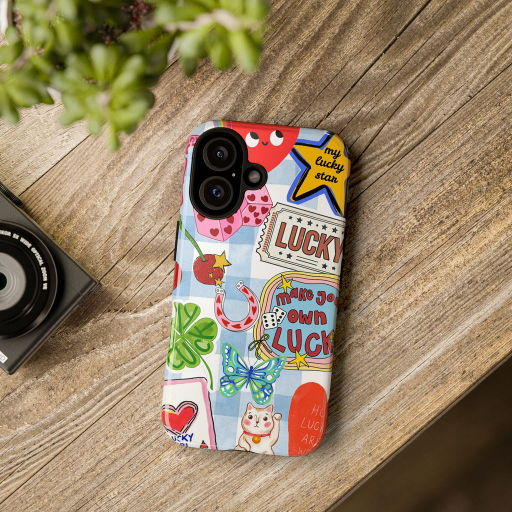 Lucky Charm Phone Case — Cute Kawaii Sticker Collage, ‘Make Your Own Luck’ Design