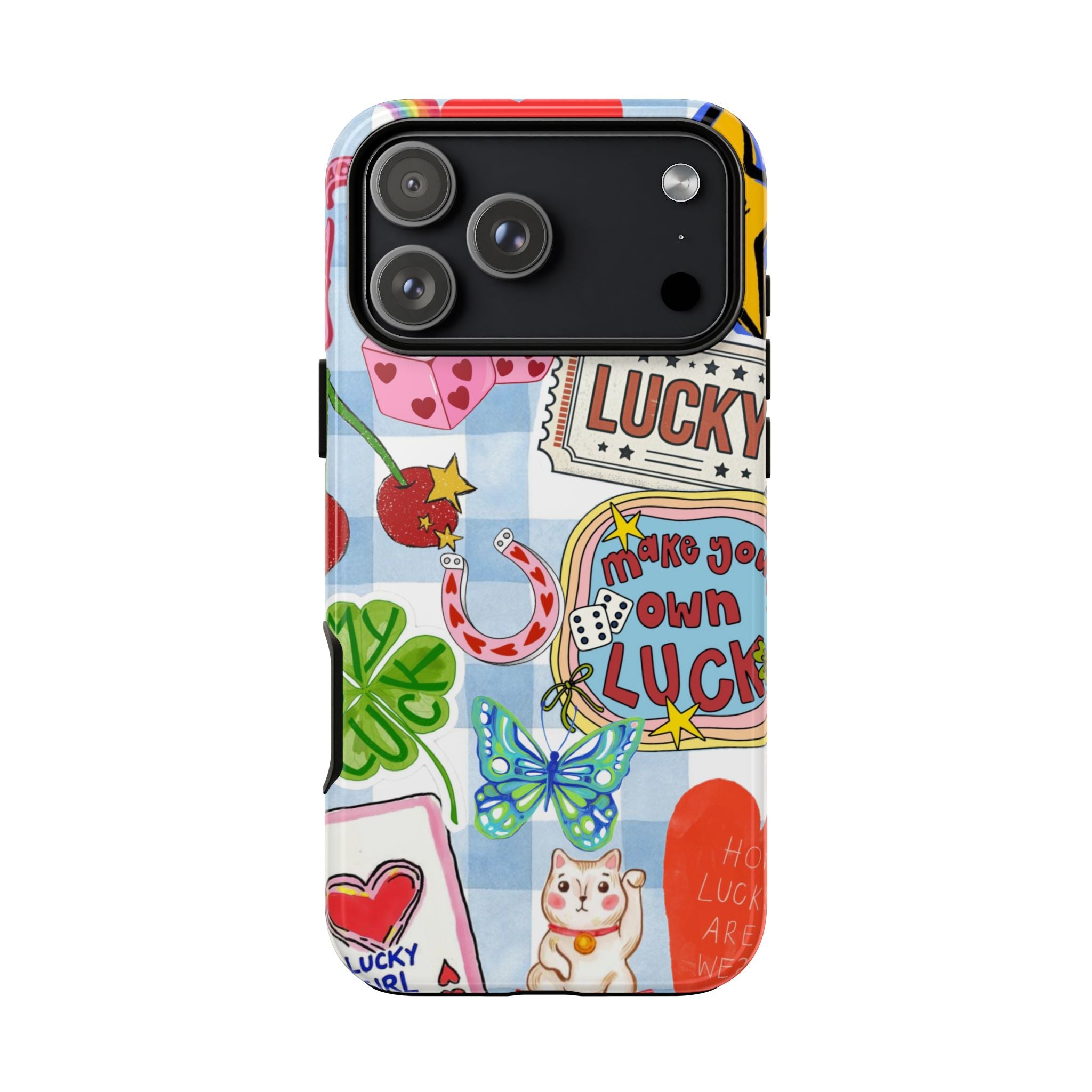 Lucky Charm Phone Case — Cute Kawaii Sticker Collage, ‘Make Your Own Luck’ Design