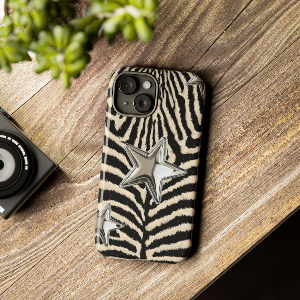 Zebra Print with Metallic Stars – Protective iPhone Cover