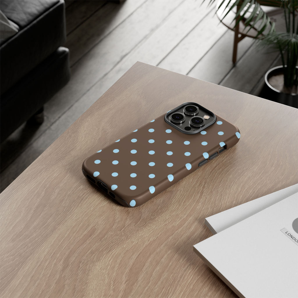 Brown Polka Dot Phone Case — Blue Dot Protective Tough Case