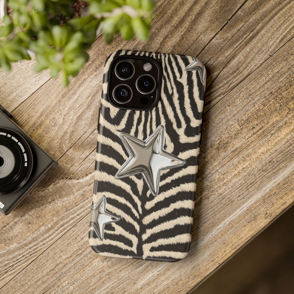 Zebra Print with Metallic Stars – Protective iPhone Cover