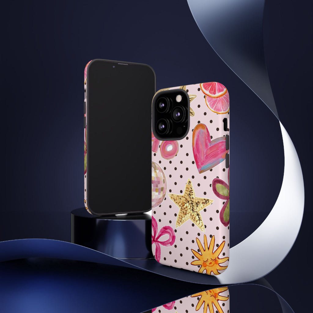 Pink Polka Dot Party — Pink Hearts, Stars & Disco Ball Design