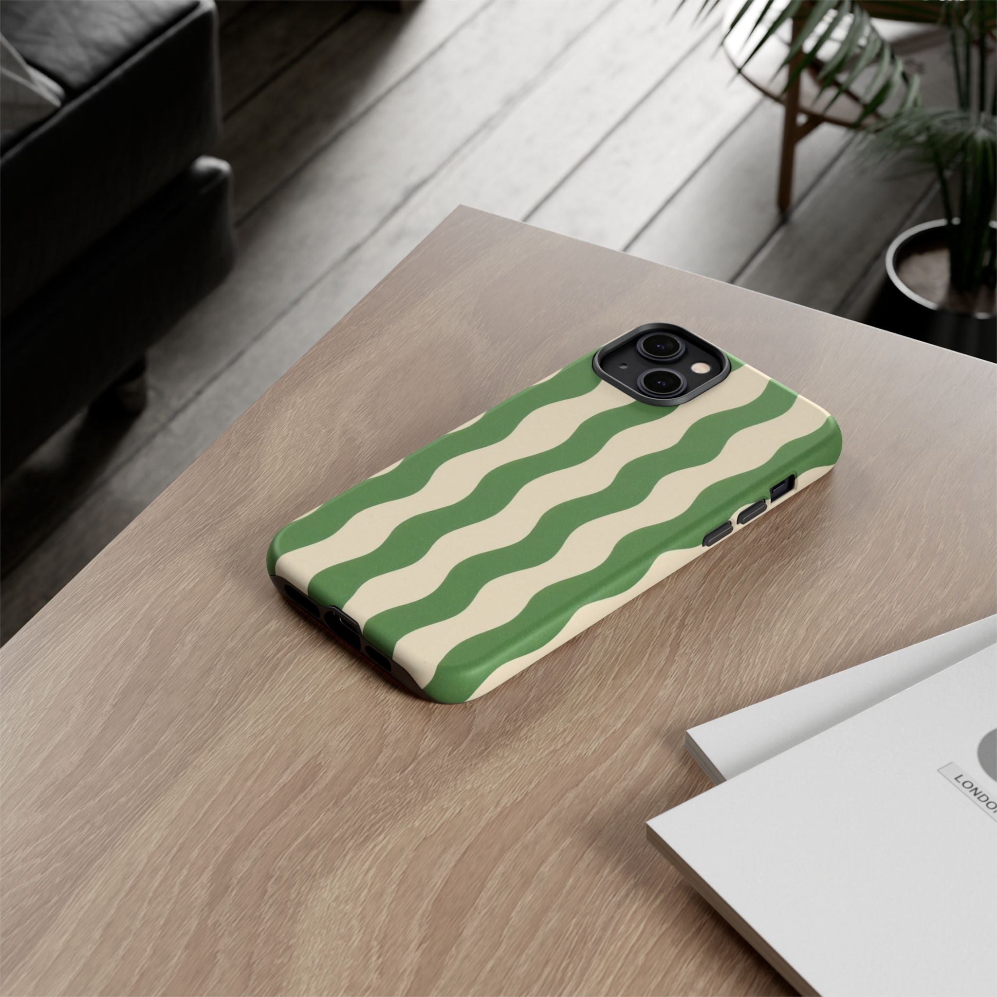 Wavy Green Stripe Phone Case — Retro Minimalist Tough Case