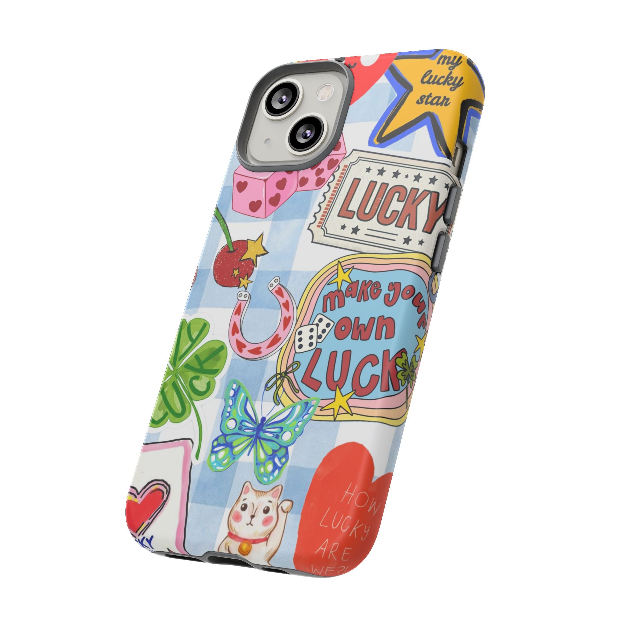 Lucky Charm Phone Case — Cute Kawaii Sticker Collage, ‘Make Your Own Luck’ Design