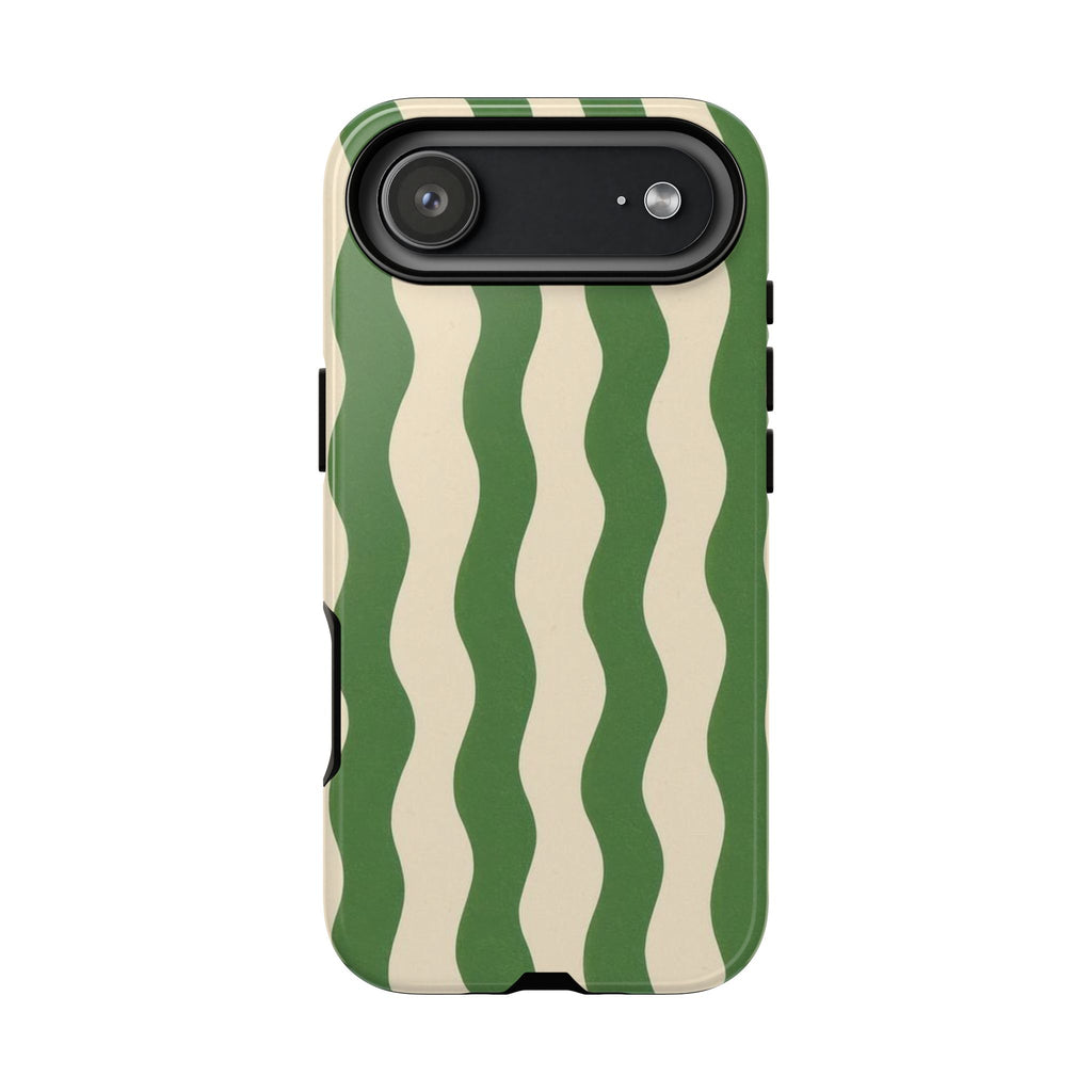 Wavy Green Stripe Phone Case — Retro Minimalist Tough Case