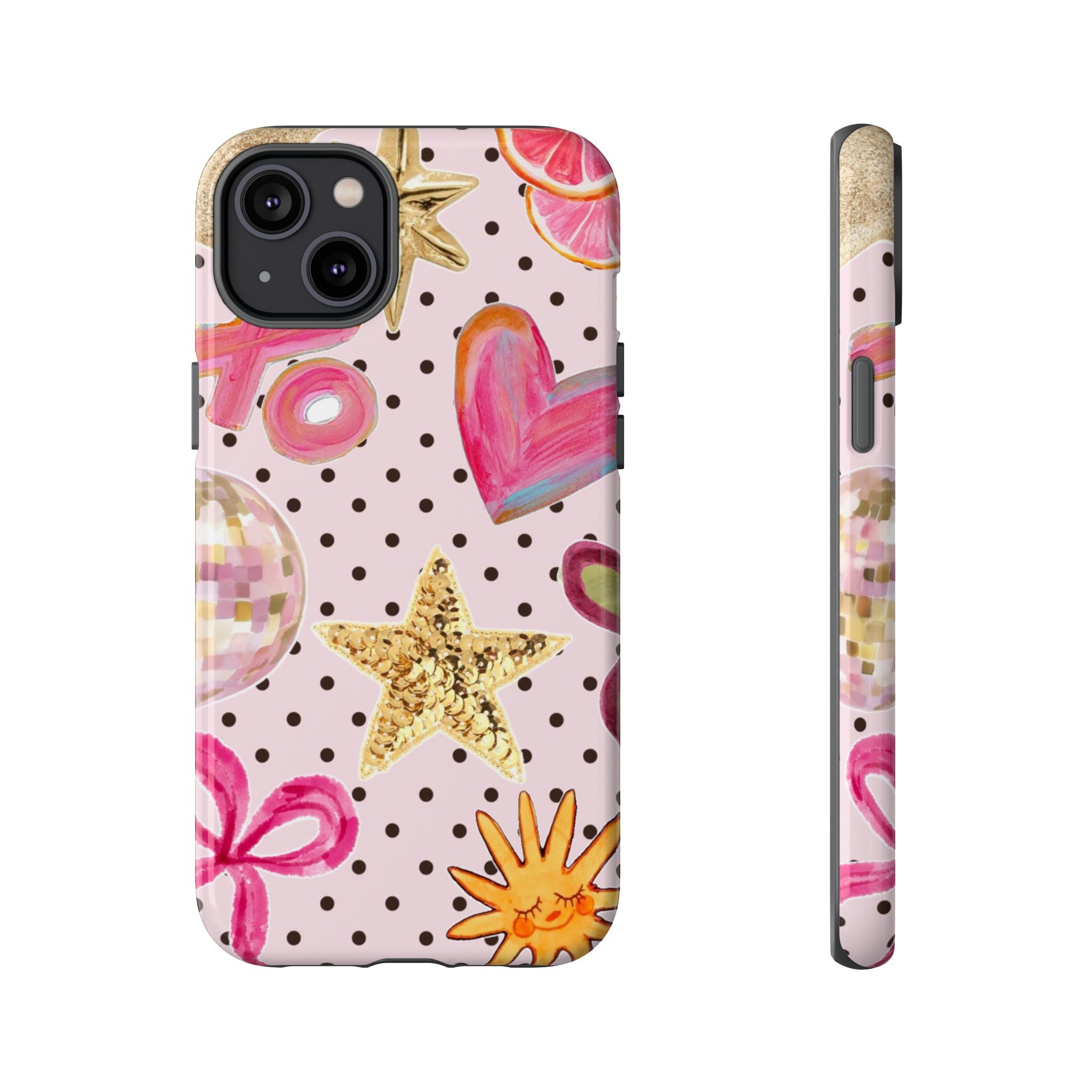 Pink Polka Dot Party — Pink Hearts, Stars & Disco Ball Design