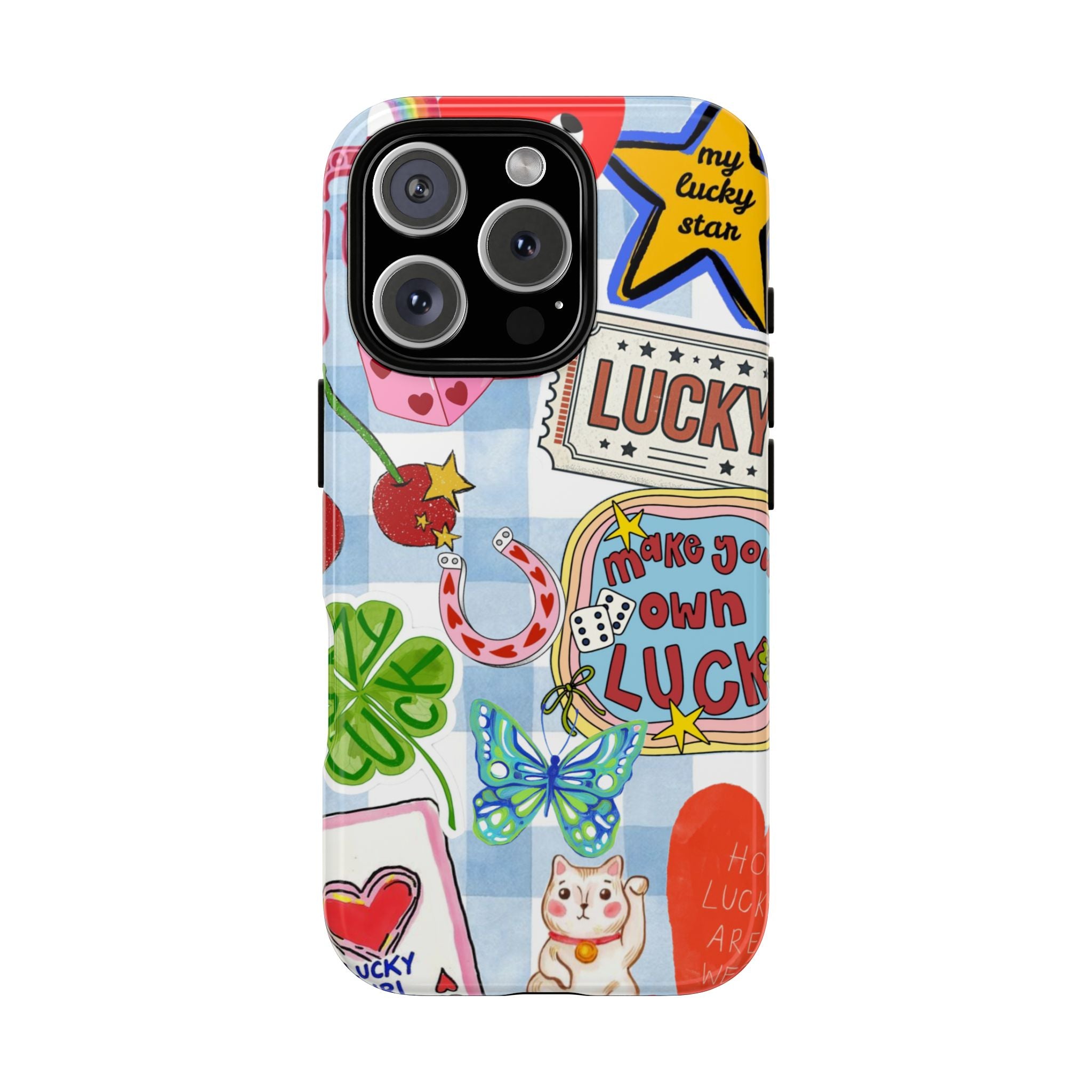 Lucky Charm Phone Case — Cute Kawaii Sticker Collage, ‘Make Your Own Luck’ Design