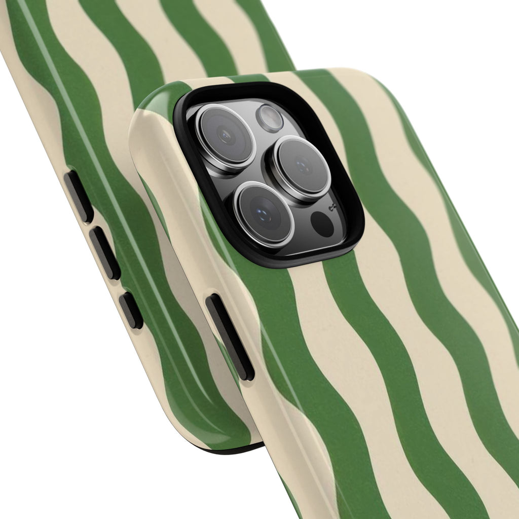 Wavy Green Stripe Phone Case — Retro Minimalist Tough Case