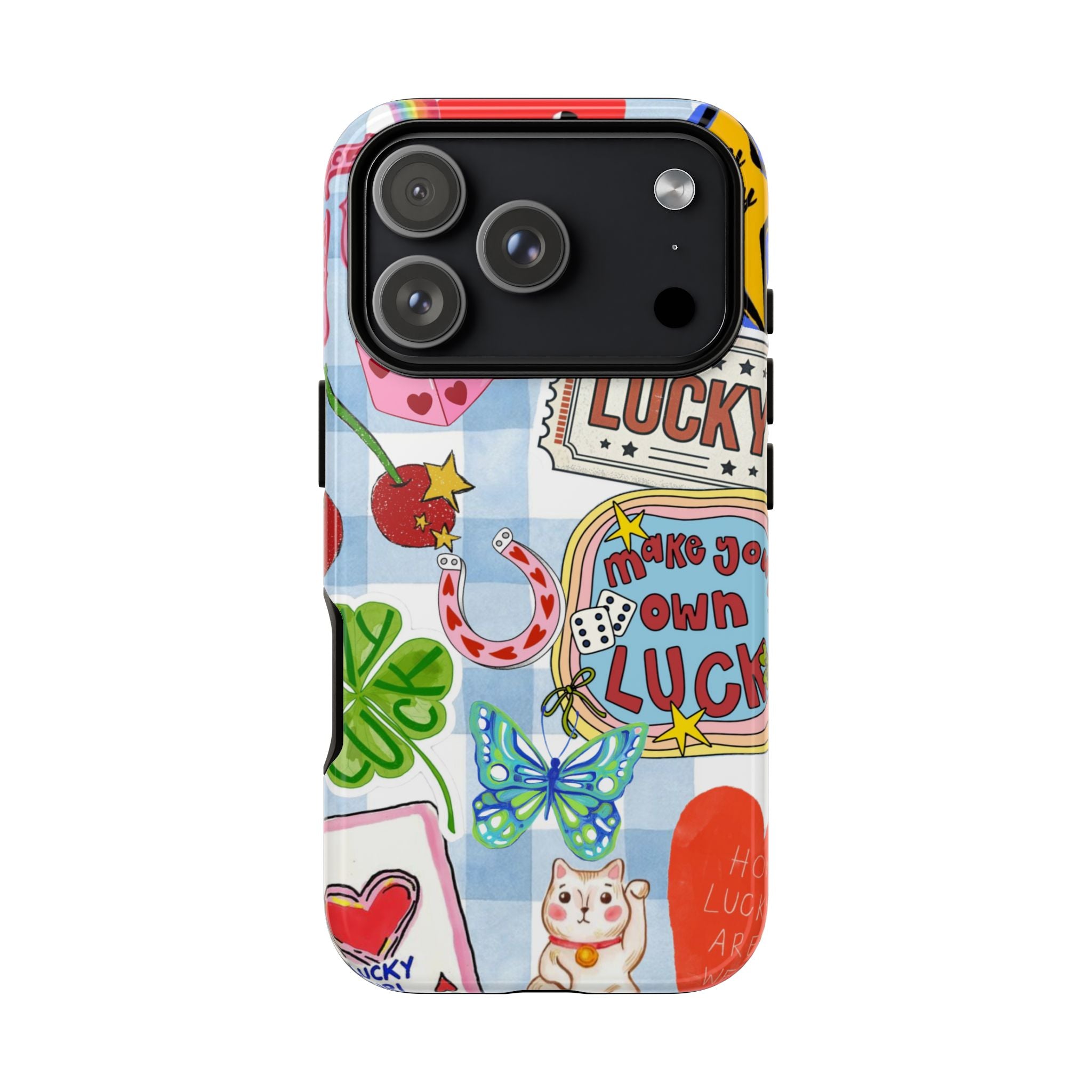 Lucky Charm Phone Case — Cute Kawaii Sticker Collage, ‘Make Your Own Luck’ Design