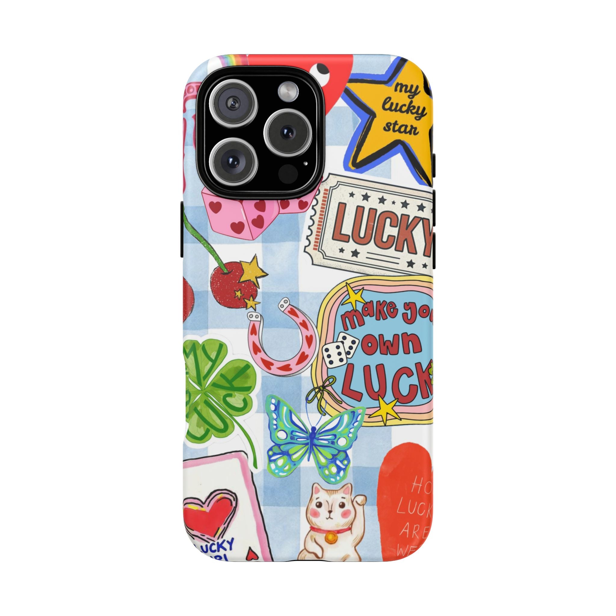 Lucky Charm Phone Case — Cute Kawaii Sticker Collage, ‘Make Your Own Luck’ Design