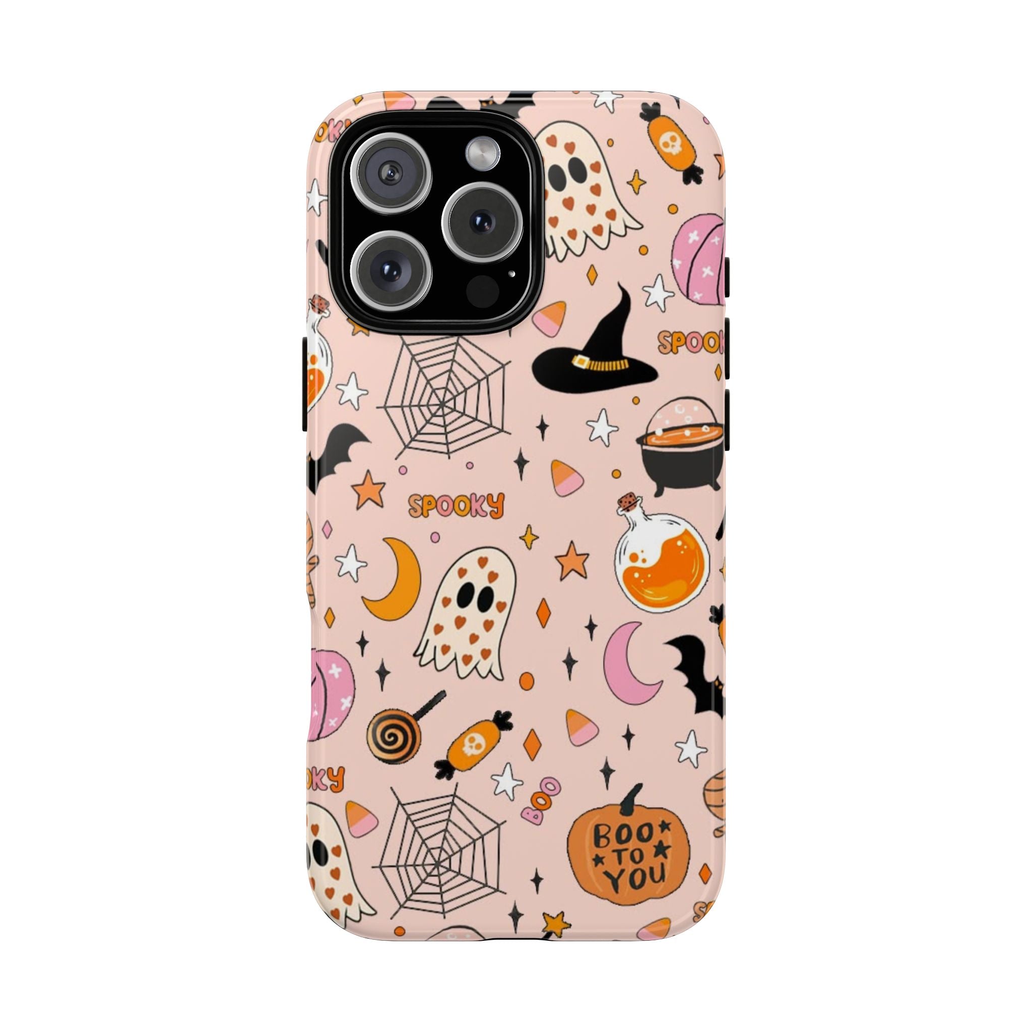 Spooky Halloween — Pink Ghosts, Witches, Candy & "Boo to You" Design