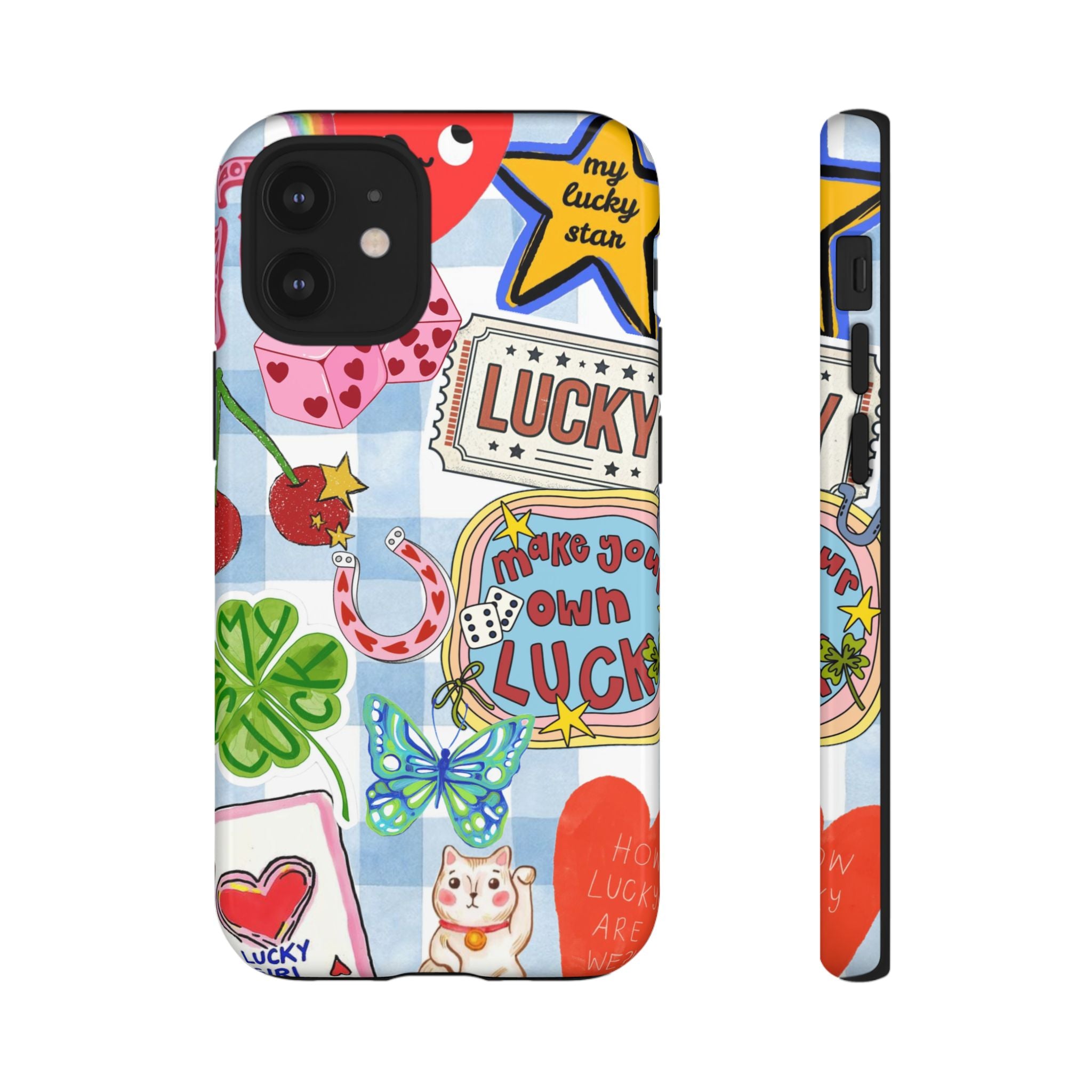 Lucky Charm Phone Case — Cute Kawaii Sticker Collage, ‘Make Your Own Luck’ Design