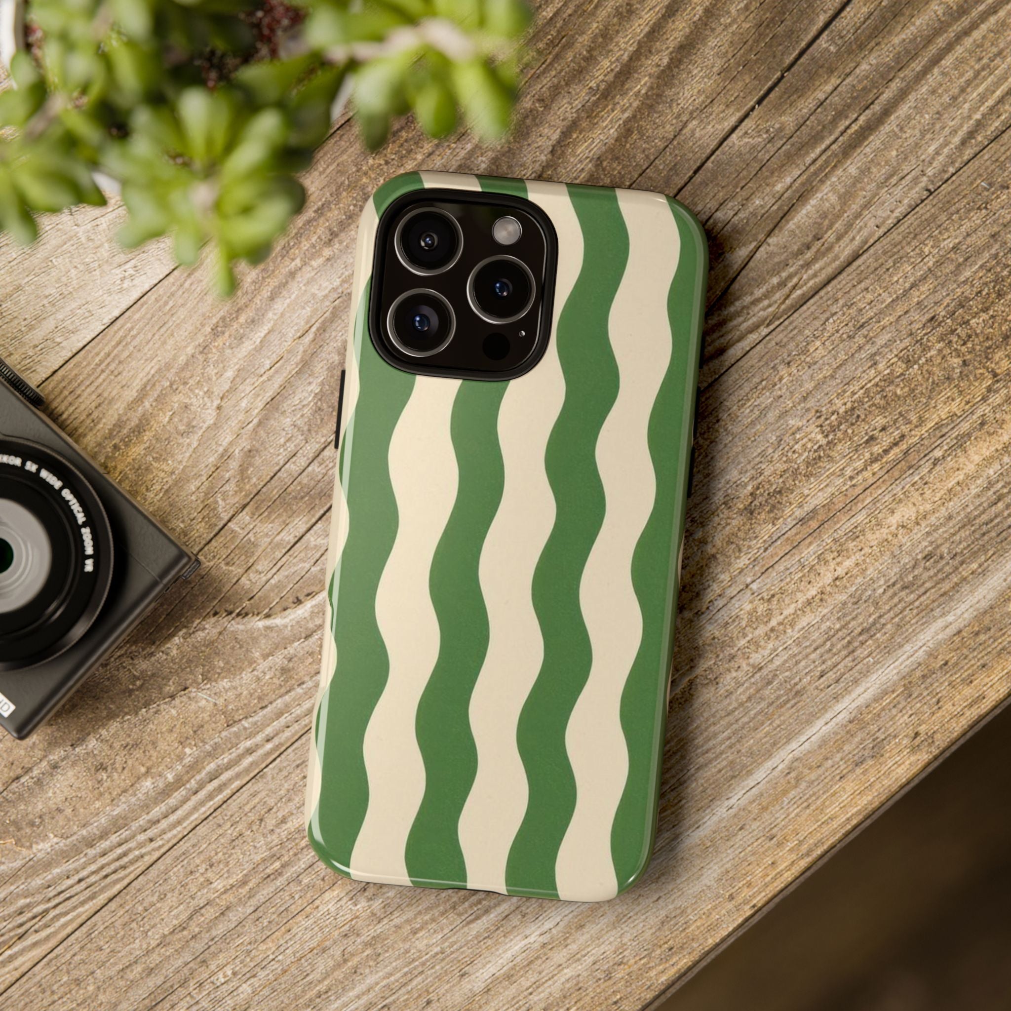 Wavy Green Stripe Phone Case — Retro Minimalist Tough Case