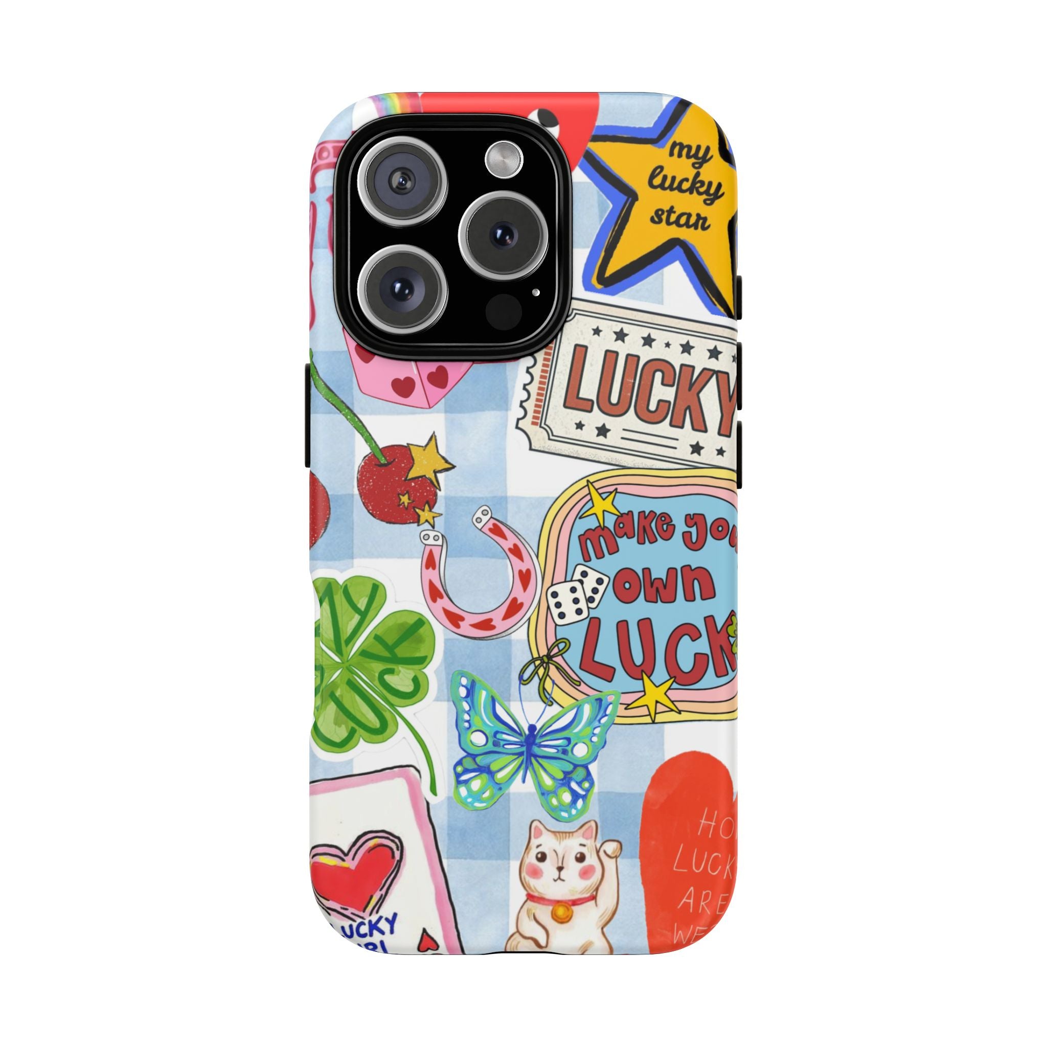 Lucky Charm Phone Case — Cute Kawaii Sticker Collage, ‘Make Your Own Luck’ Design