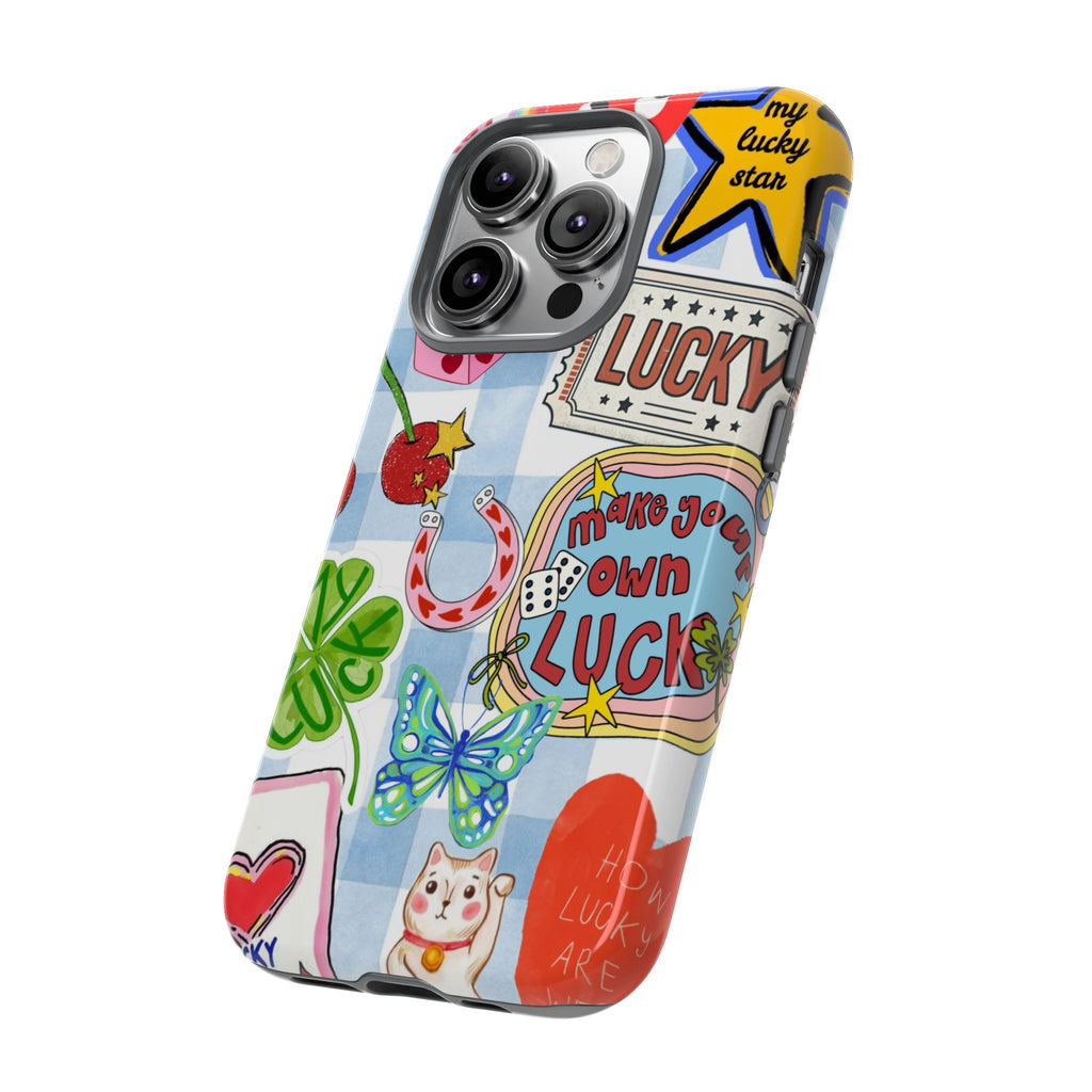 Lucky Charm Phone Case — Cute Kawaii Sticker Collage, ‘Make Your Own Luck’ Design