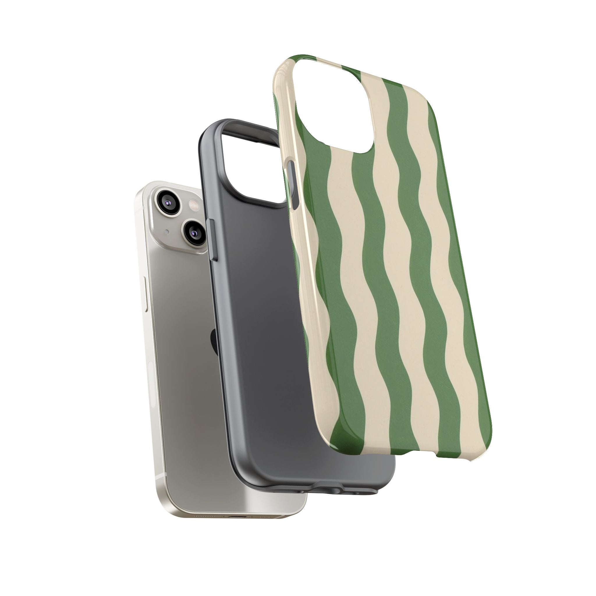 Wavy Green Stripe Phone Case — Retro Minimalist Tough Case