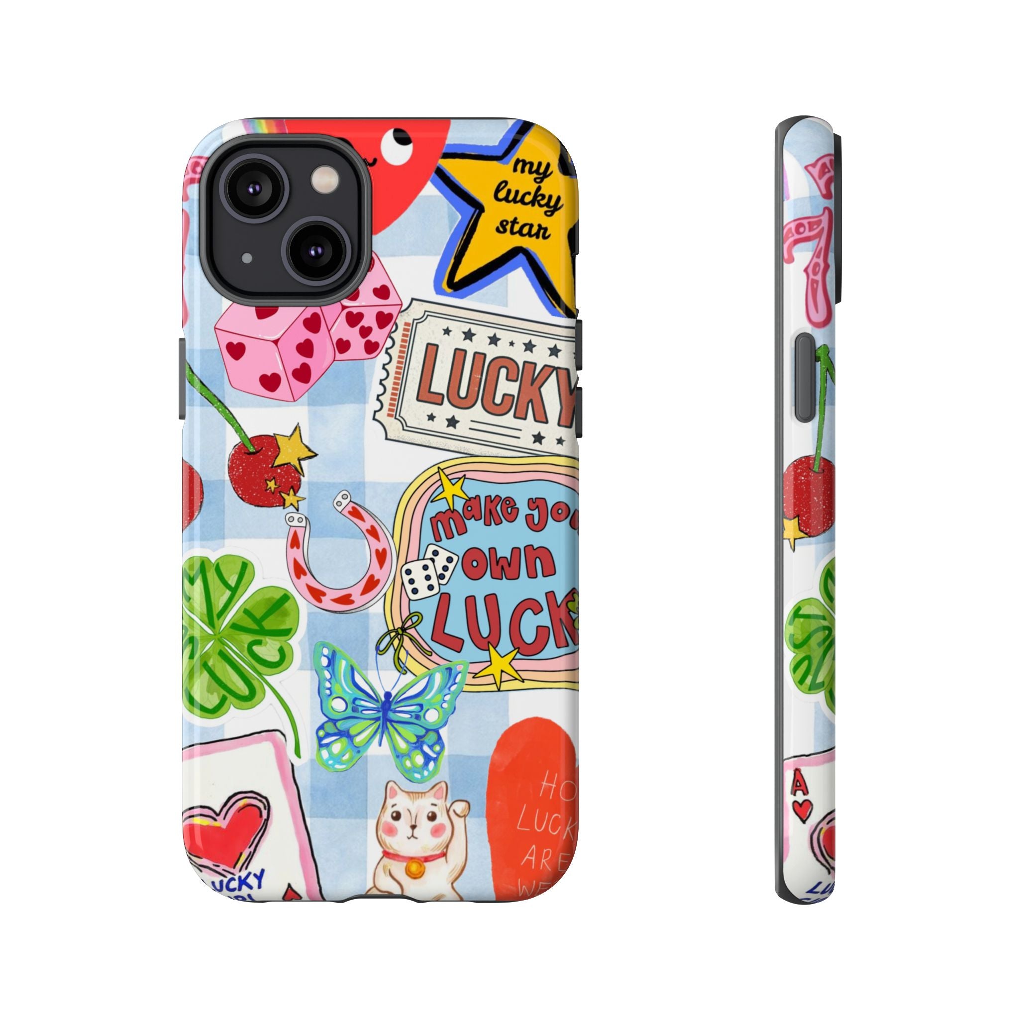 Lucky Charm Phone Case — Cute Kawaii Sticker Collage, ‘Make Your Own Luck’ Design
