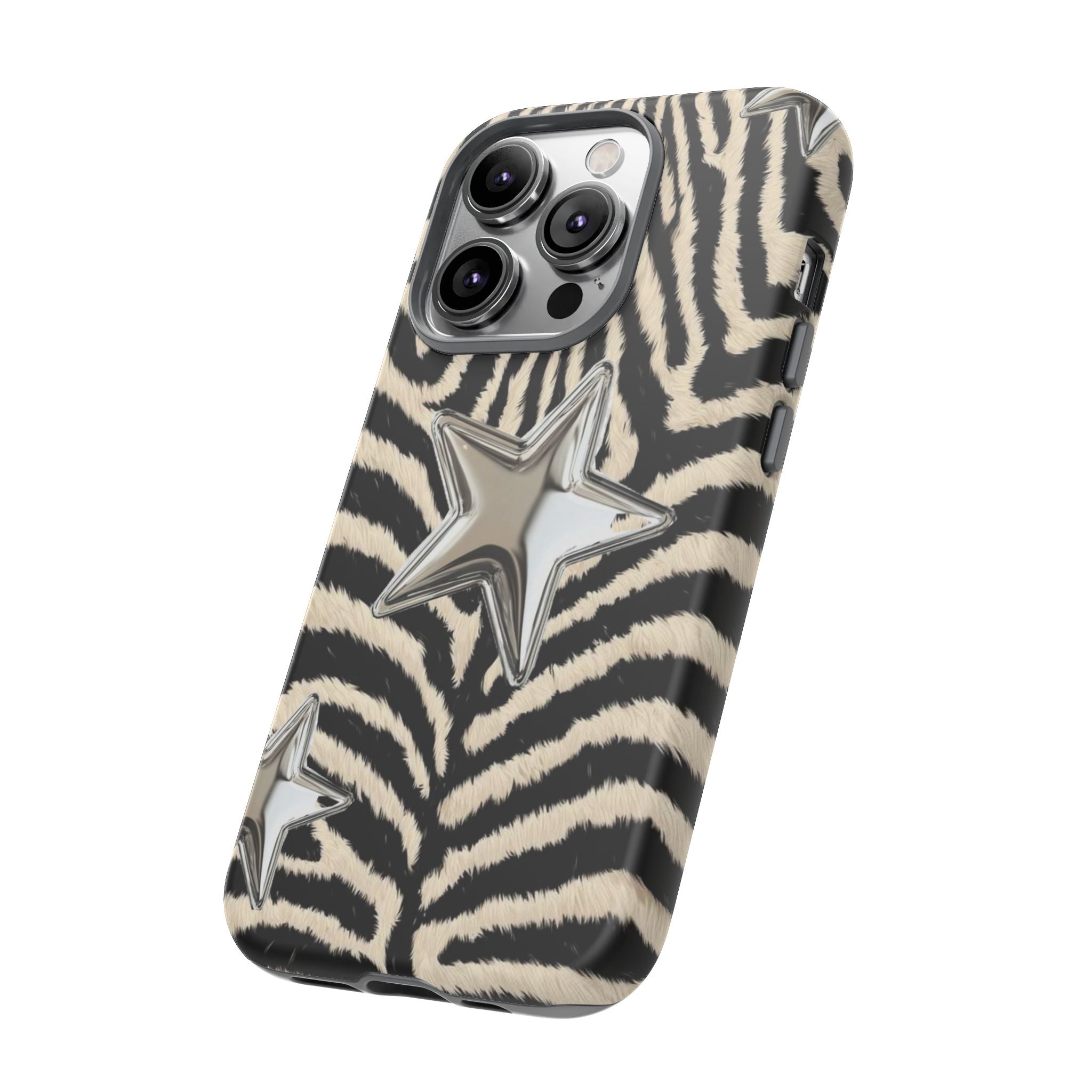 Zebra Print with Metallic Stars – Protective iPhone Cover