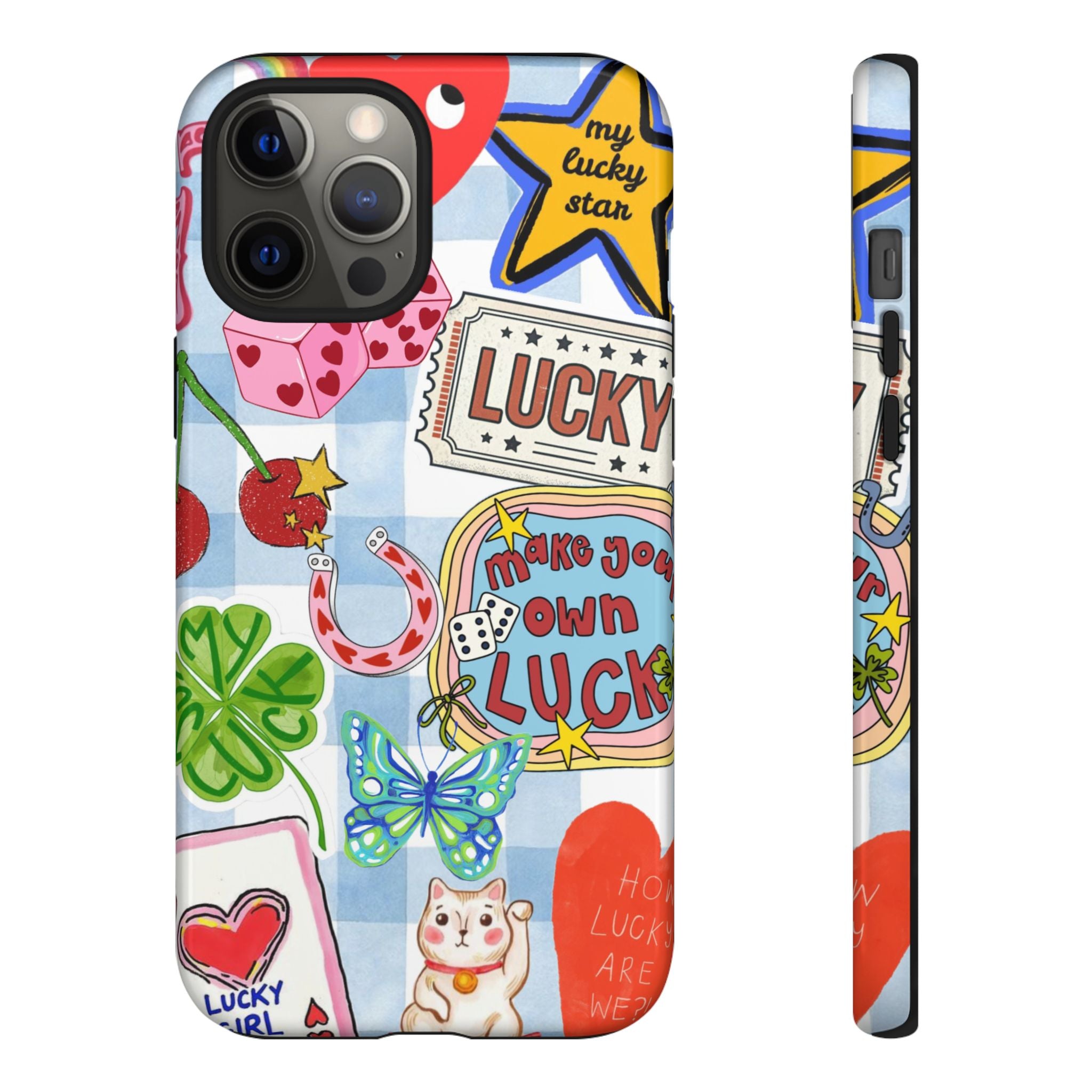 Lucky Charm Phone Case — Cute Kawaii Sticker Collage, ‘Make Your Own Luck’ Design