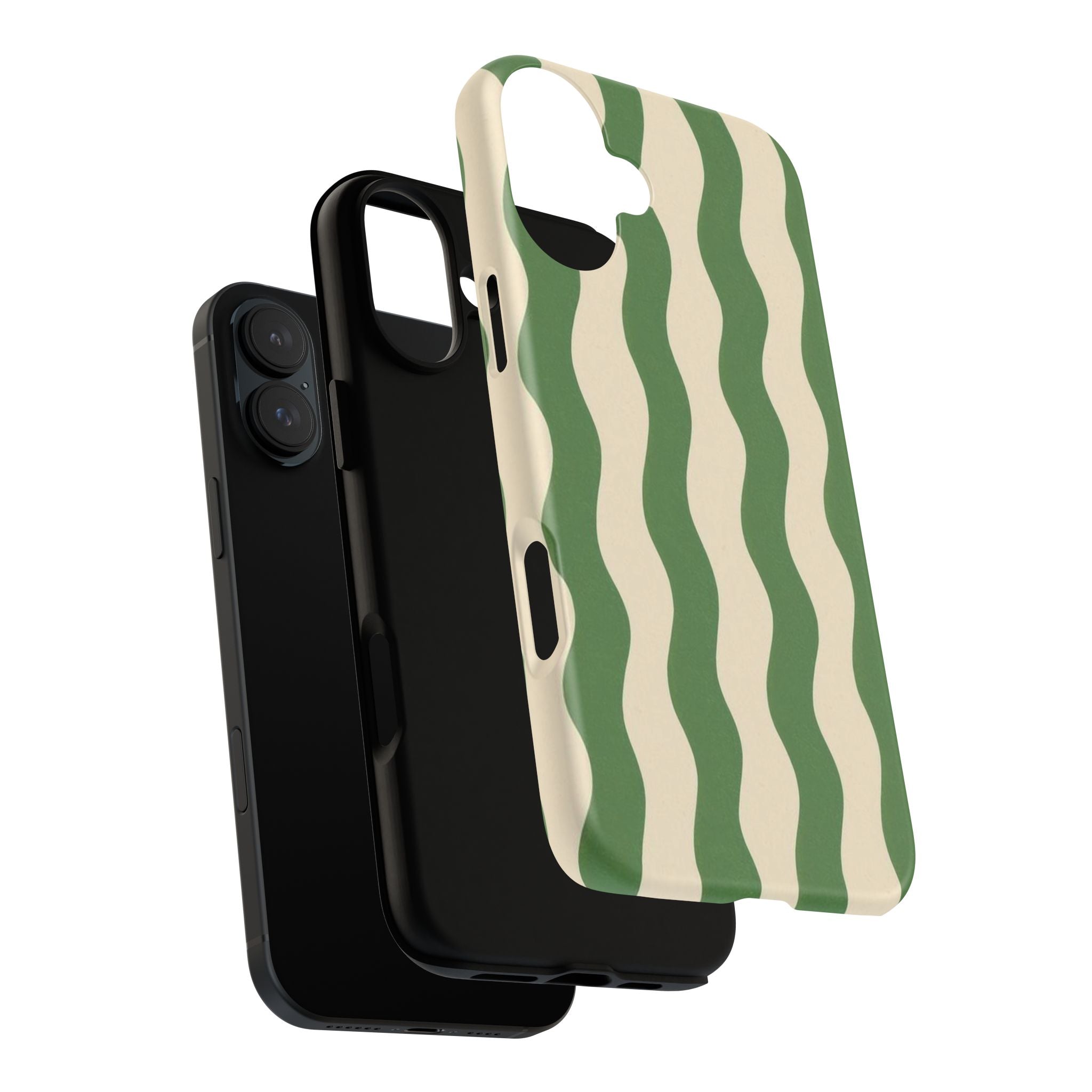 Wavy Green Stripe Phone Case — Retro Minimalist Tough Case