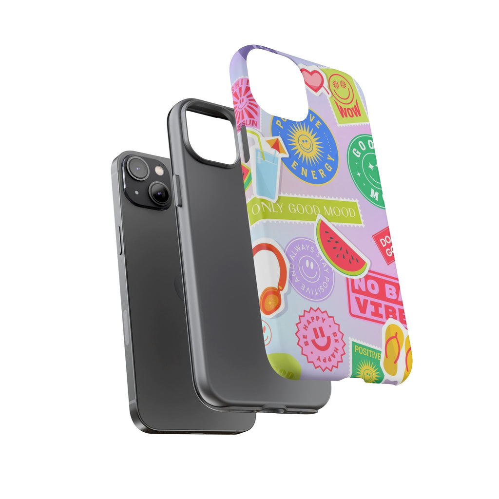 Good Vibes Only — Colorful Sticker Collage "No Bad Vibes" iPhone Case