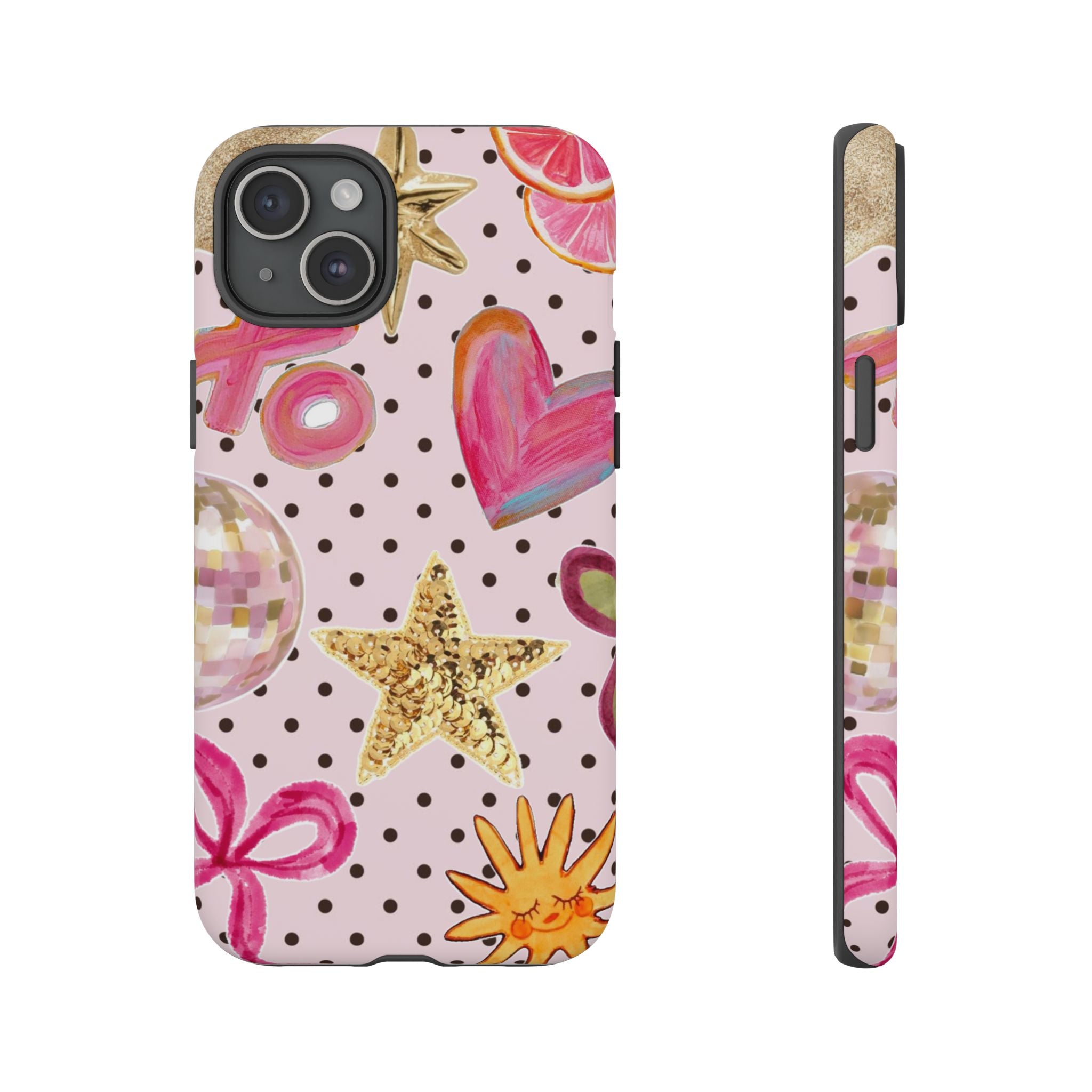 Pink Polka Dot Party — Pink Hearts, Stars & Disco Ball Design