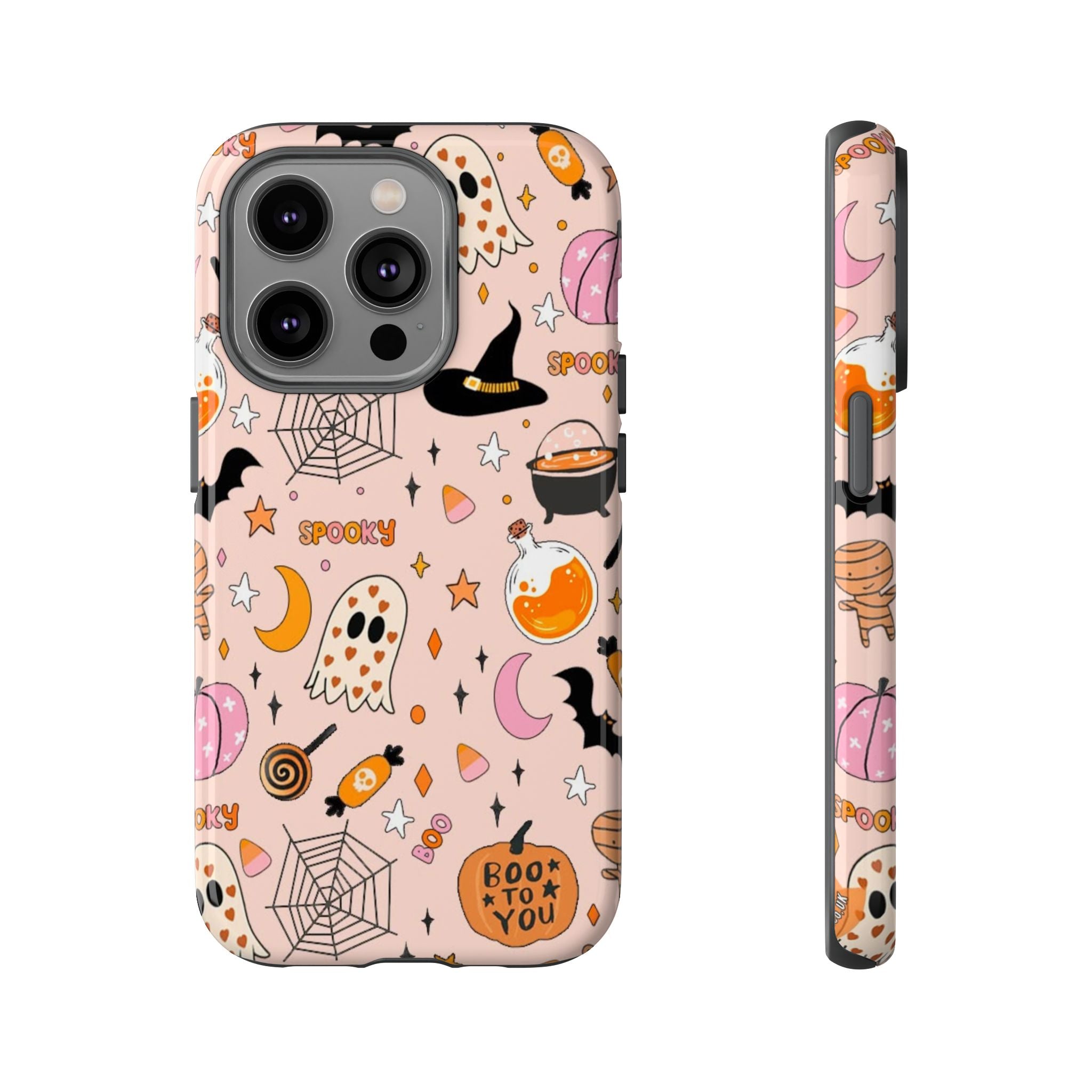 Spooky Halloween — Pink Ghosts, Witches, Candy & "Boo to You" Design