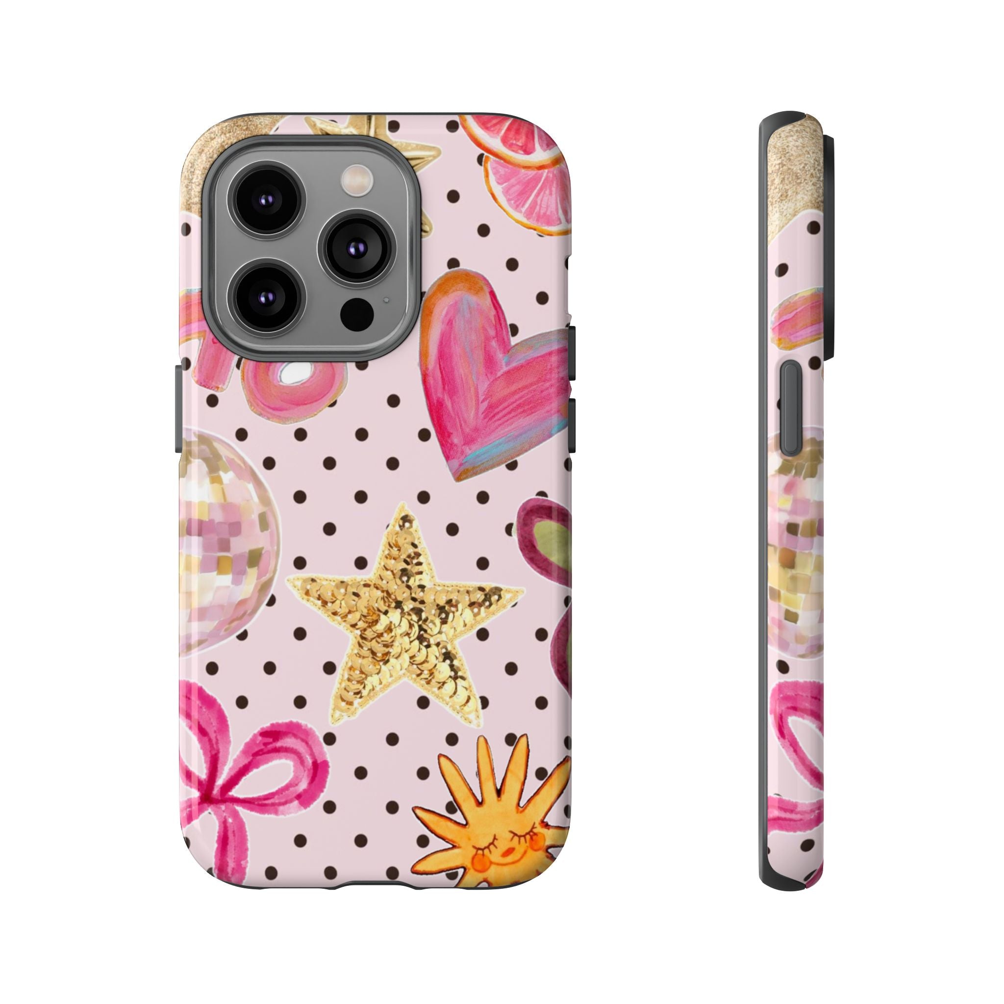 Pink Polka Dot Party — Pink Hearts, Stars & Disco Ball Design