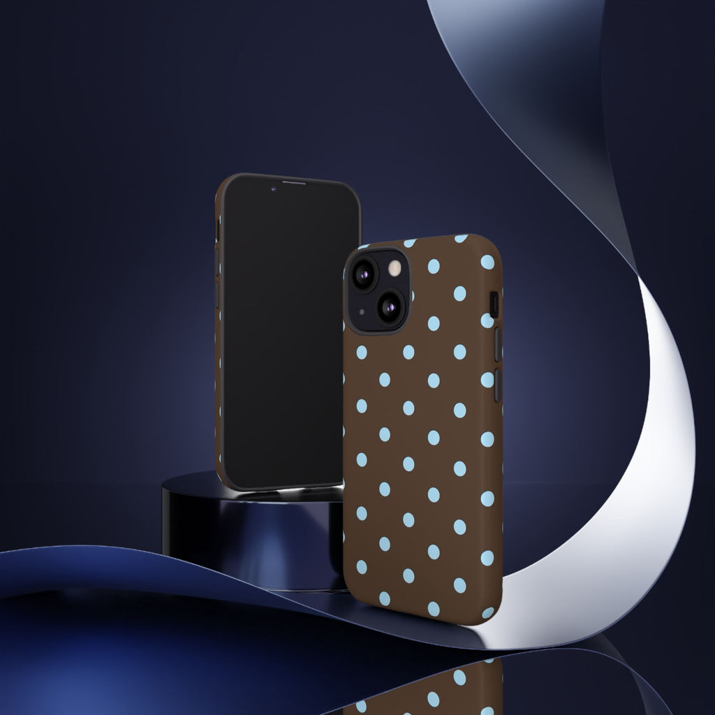 Brown Polka Dot Phone Case — Blue Dot Protective Tough Case