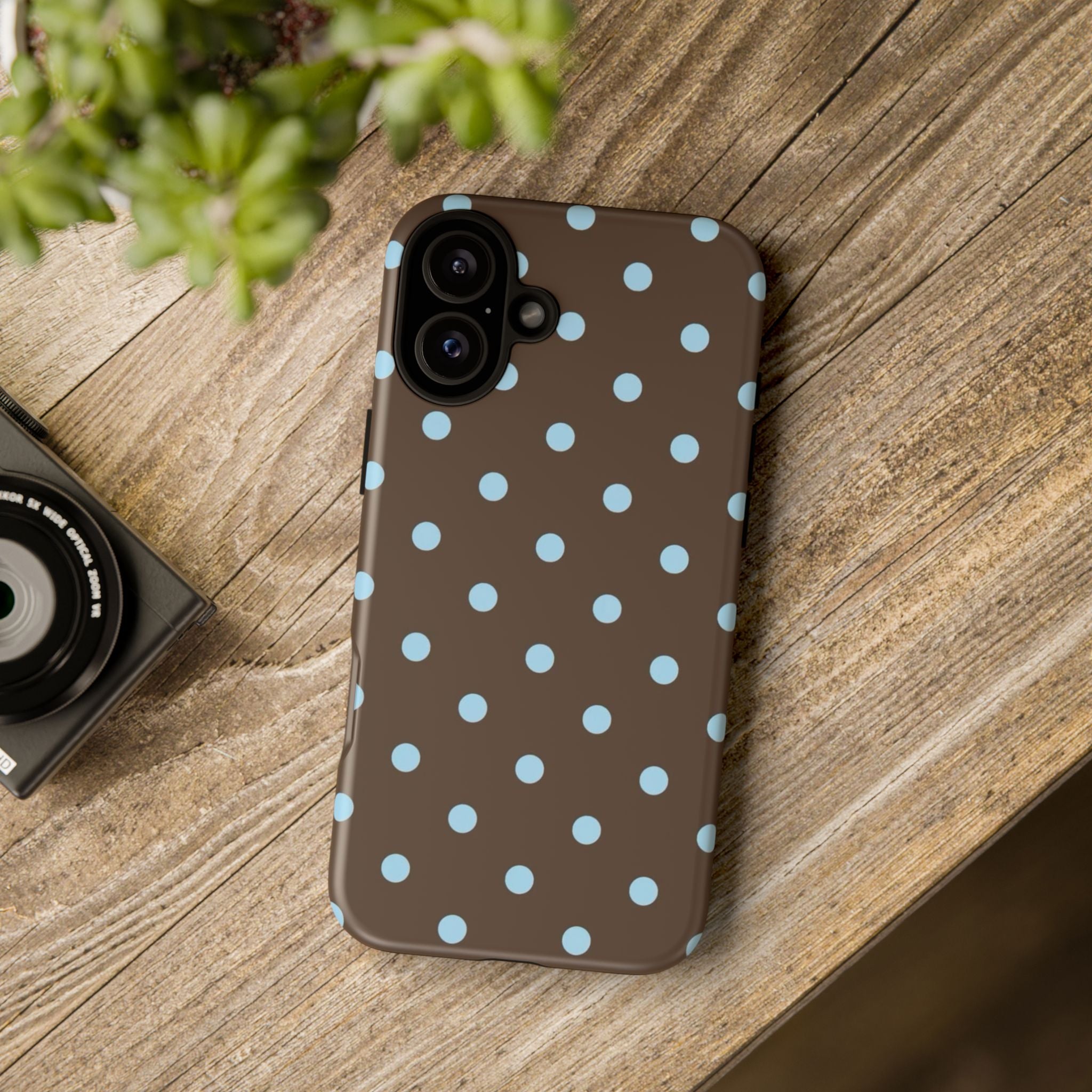Brown Polka Dot Phone Case — Blue Dot Protective Tough Case