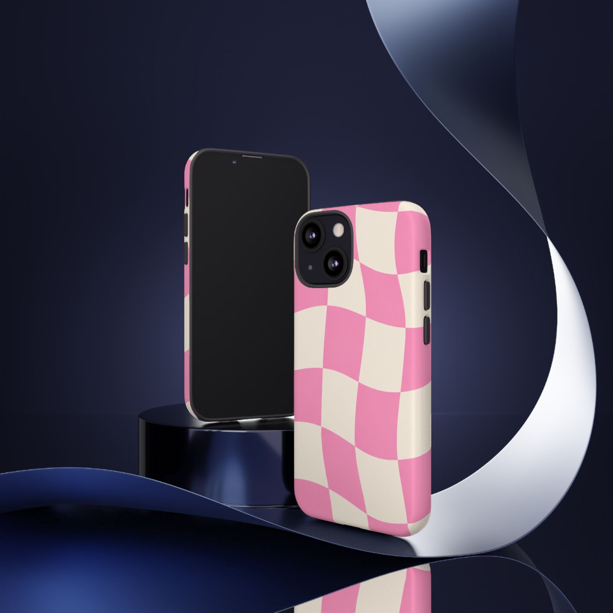 Pink Wavy Checkered Tough Phone Case — Retro Distorted Checkerboard Design