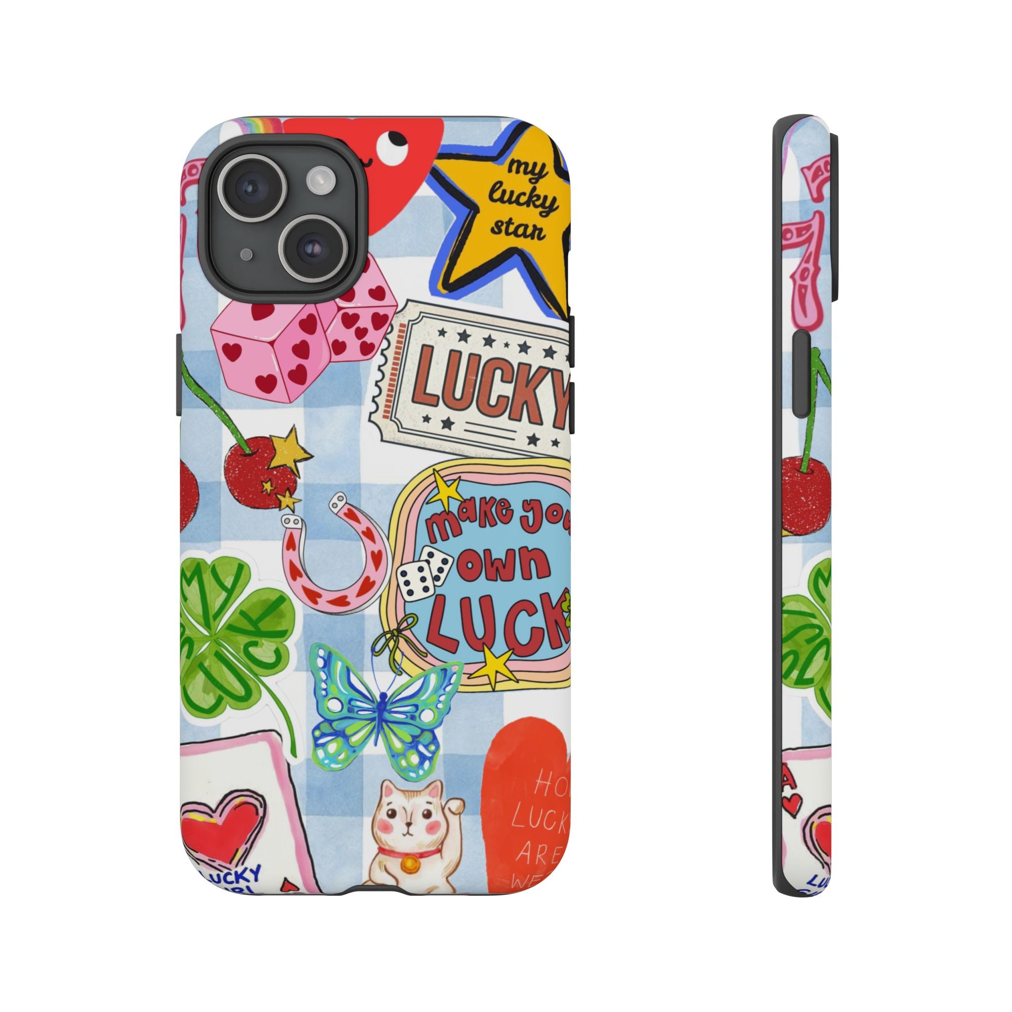 Lucky Charm Phone Case — Cute Kawaii Sticker Collage, ‘Make Your Own Luck’ Design