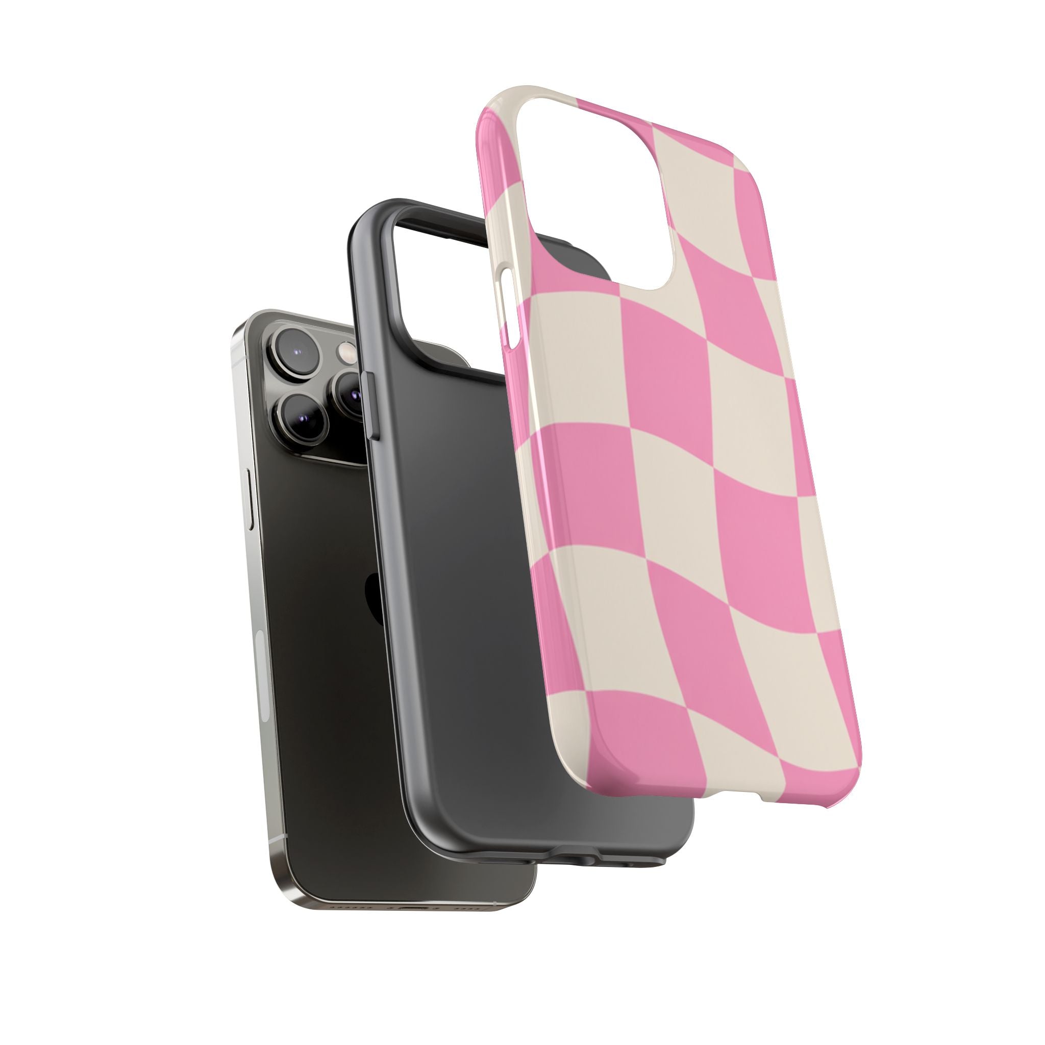 Pink Wavy Checkered Tough Phone Case — Retro Distorted Checkerboard Design